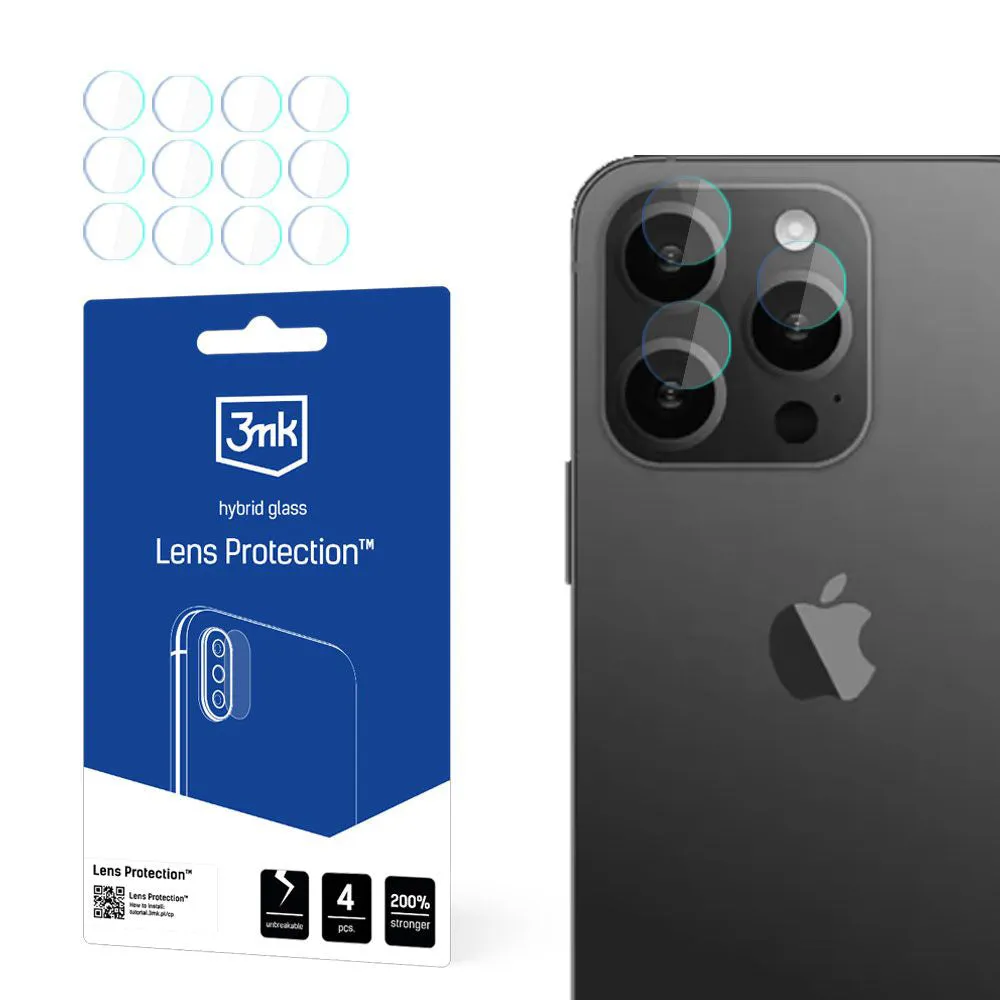 Pellicola protettiva per fotocamera posteriore 3MK Protection per Apple iPhone 15 Pro Max, Vetro Flessibile, Set da 4 pezzi, Trasparente - immagine 1