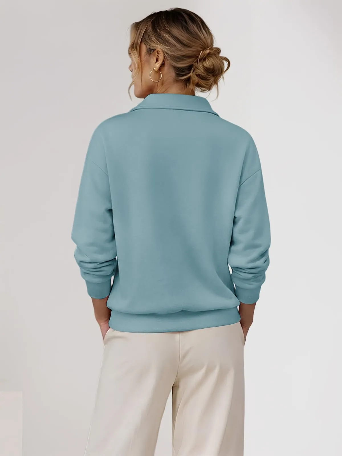 CUPTACC Felpa Donna Con Zip Scollo a V Camicia Autunno Blu Chiaro XL 46-48 - immagine 5