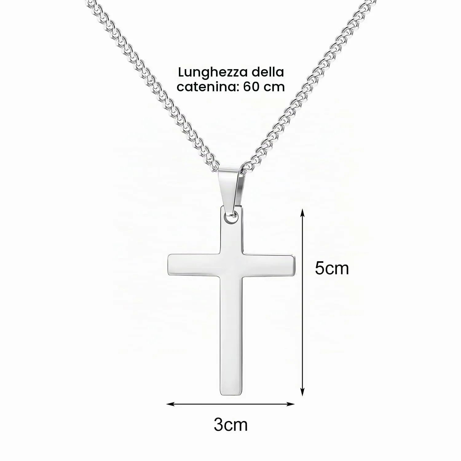 Maykafay Collana Croce Uomo, Croce Collane Girocollo Uomo, Acciaio Inossidabile, Argento - immagine 2