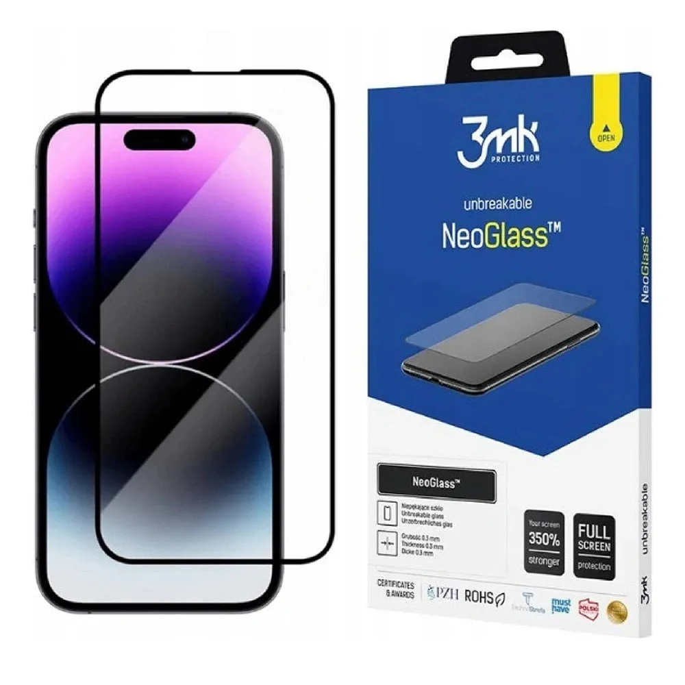 Pellicola protettiva per schermo 3MK NeoGlass per Apple iPhone 14 Pro Max, Vetro temperato, Full Glue, Nero - immagine 1