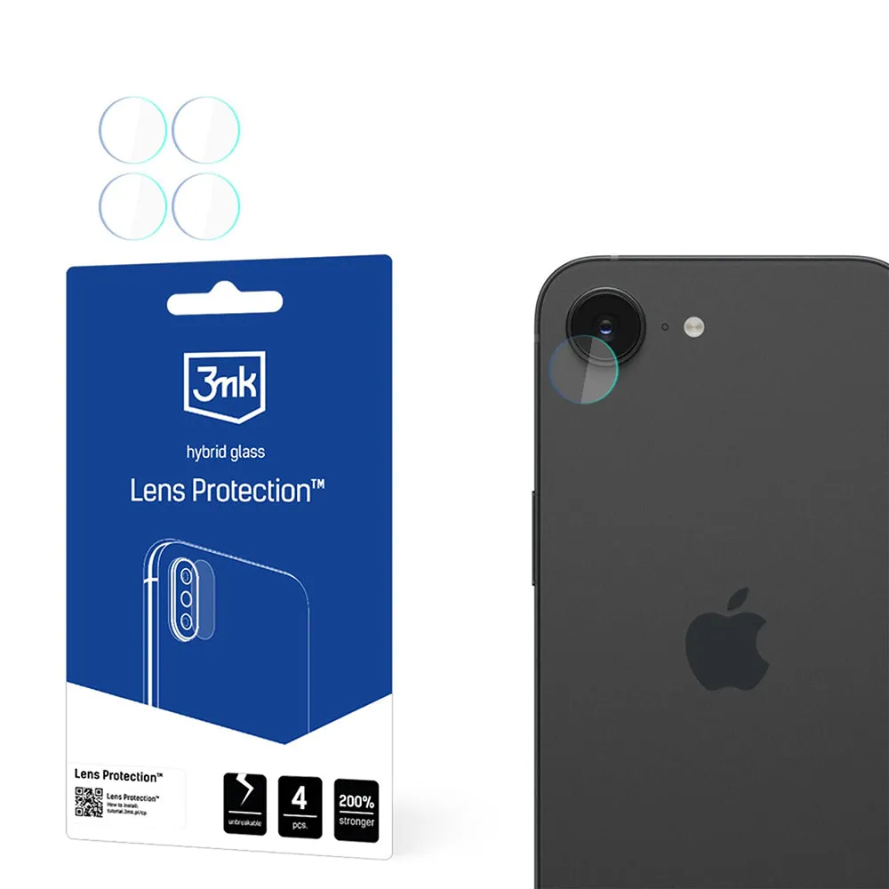 Pellicola protettiva per fotocamera posteriore 3MK Protection per Apple iPhone 17e / 16e, Vetro Flessibile, Set da 4 pezzi, Trasparente - immagine 1