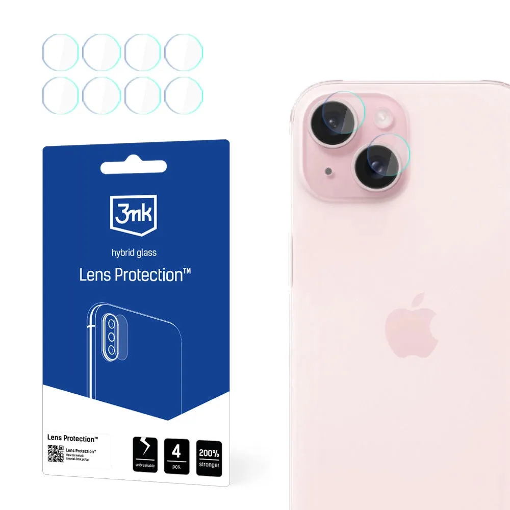 Pellicola protettiva per fotocamera posteriore 3MK Protection per Apple iPhone 15, Vetro Flessibile, Set da 4 pezzi, Trasparente - immagine 1