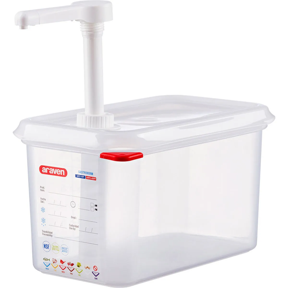 Araven Dispenser per salse/distributore a pompa, gastronorm 1/4, capacità 4,3 litri; 4300 ml, 26.5x19x16.2 cm (LxHxP); trasparente - immagine 1