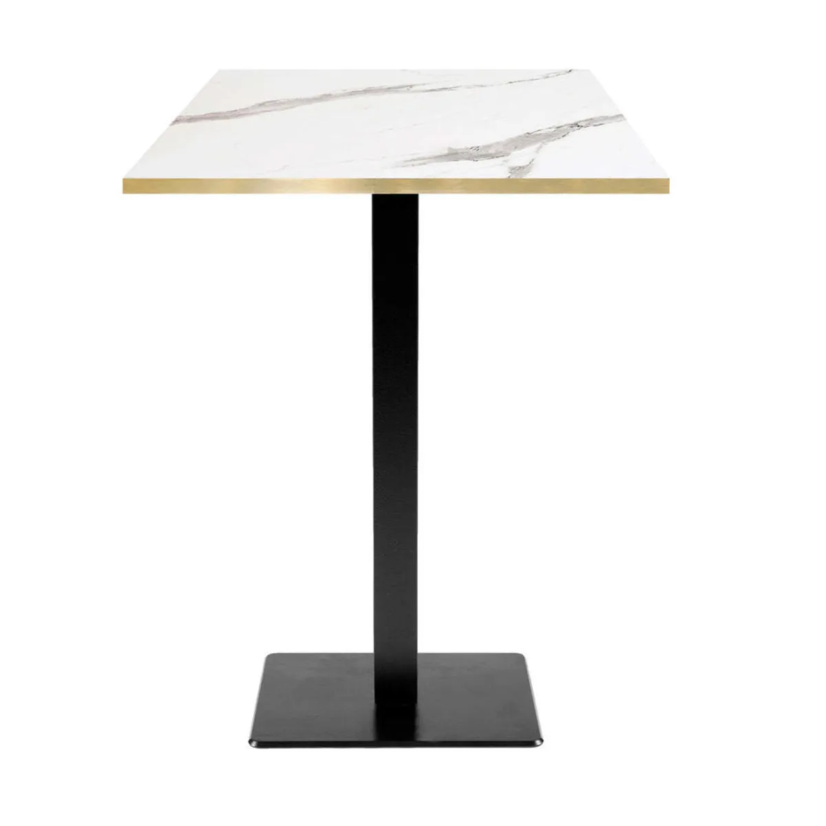 RestooTab Tavolo alto Milan quadrato - bordi color ottone; 60x60x113 cm (LxLxH); Piano tavolo bianco/grigio/ottone, struttura nero; quadrata - immagine 1