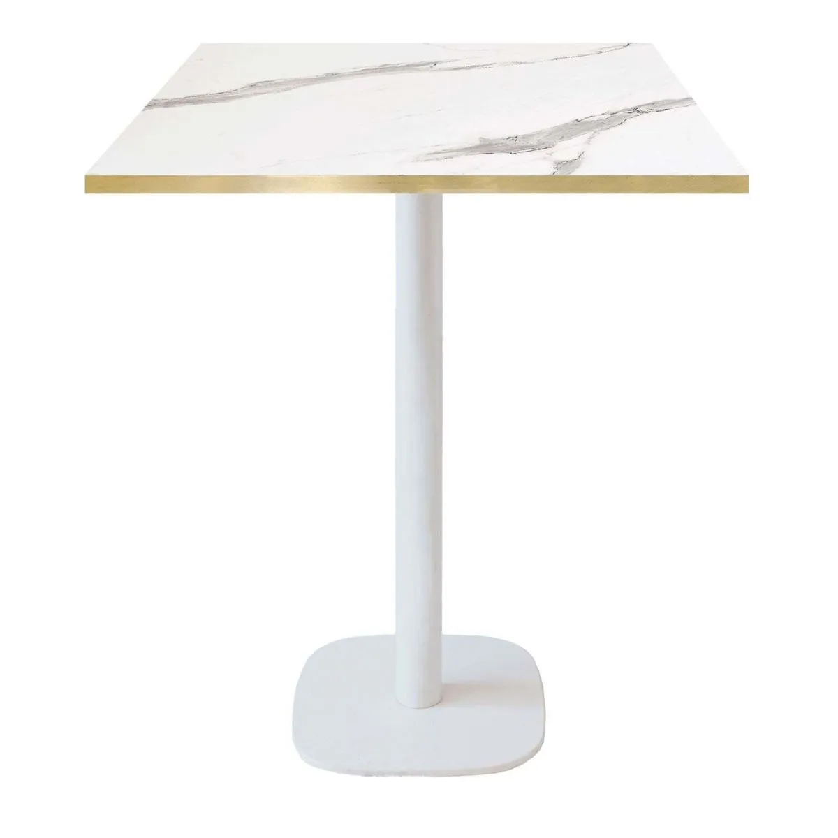 RestooTab Tavolo alto Round quadrato base bianco quadrato - laminato pietra; 70x70x113 cm (LxLxH); Piano tavolo bianco, struttura bianco; quadrata - immagine 1