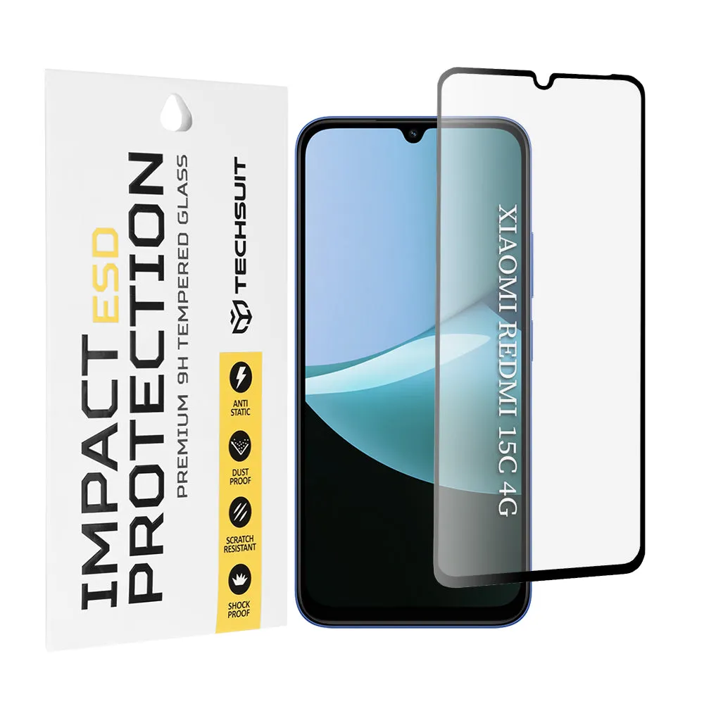 Pellicola protettiva per schermo Techsuit per Xiaomi Redmi 15C 5G / 15C 4G, Vetro temperato, Full Glue, Nero - immagine 1