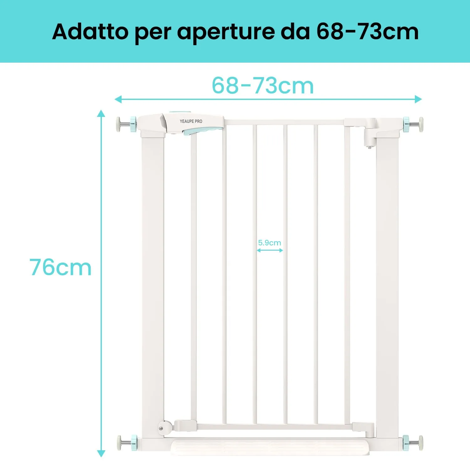 YEAUPE PRO Cancelletto di Sicurezza Per Bambini Senza Fori, 68-73cm, Bianco - immagine 2