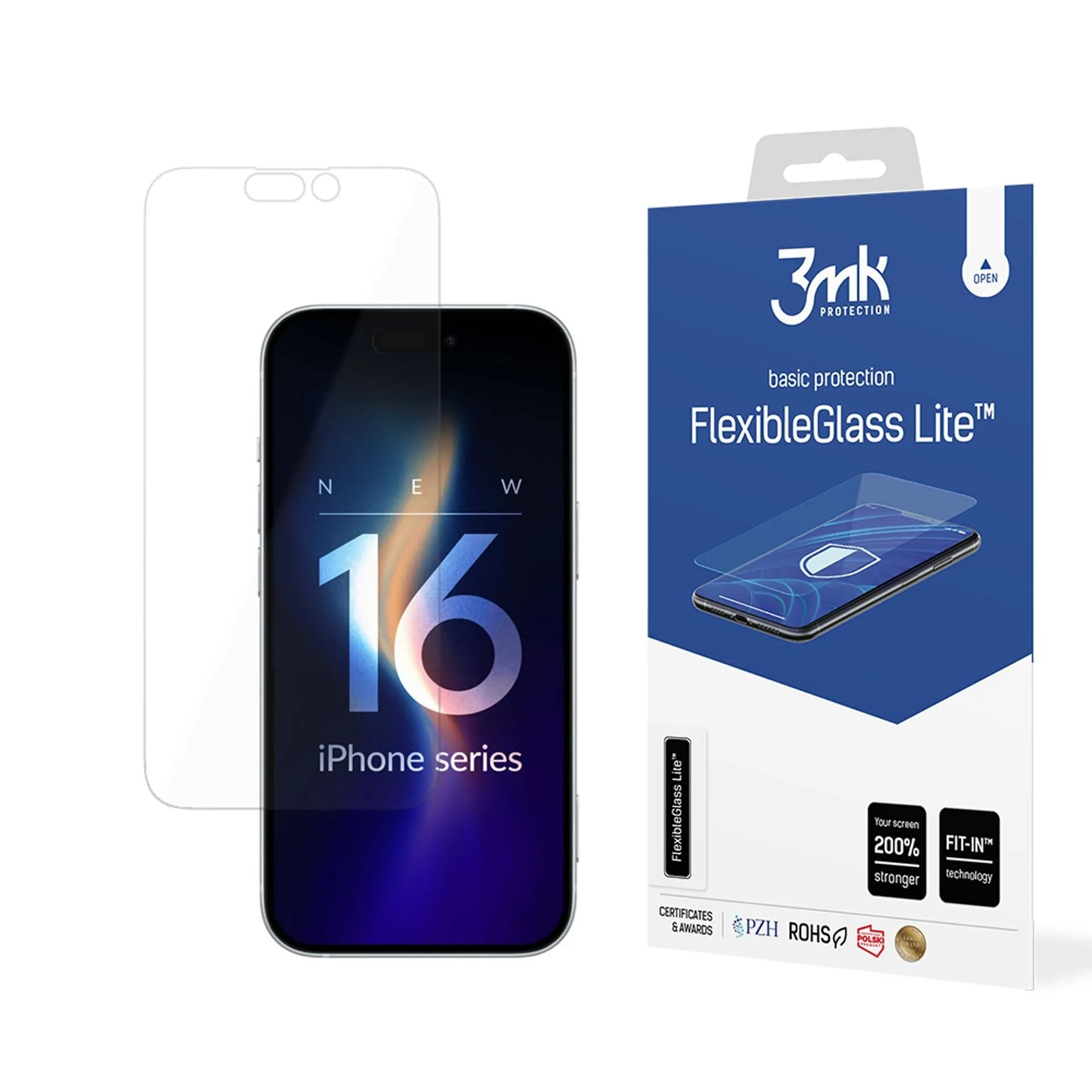 Pellicola protettiva per schermo 3MK FlexibleGlass Lite per Apple iPhone 16 Pro, Vetro Flessibile, Colla Completa - immagine 1
