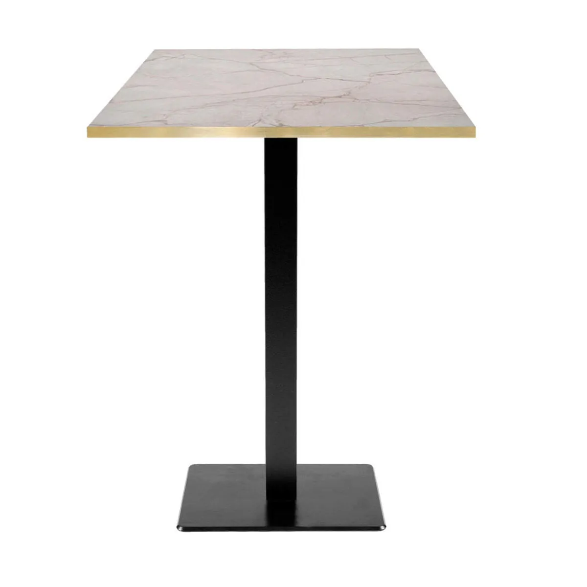 RestooTab Tavolo alto Milan quadrato - bordi color ottone; 60x60x113 cm (LxLxH); Piano tavolo bianco lana/marmorizzato/ottone, struttura nero; quadrata - immagine 1