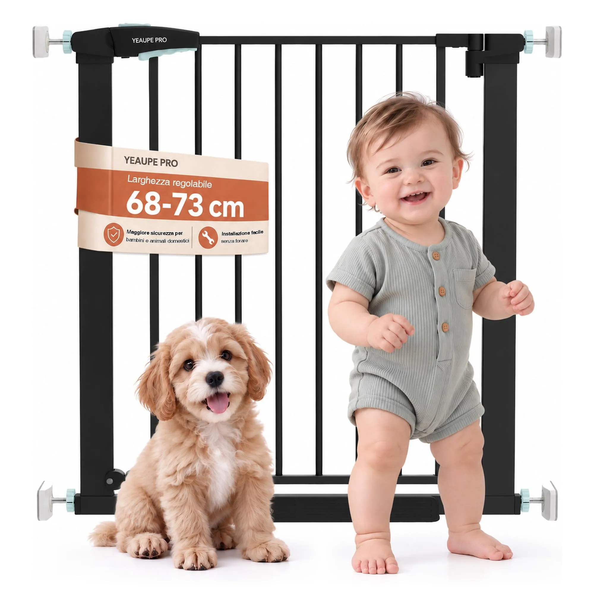 YEAUPE PRO Cancelletto di Sicurezza Per Bambini Senza Fori, 68-73 cm, Nero - immagine 1