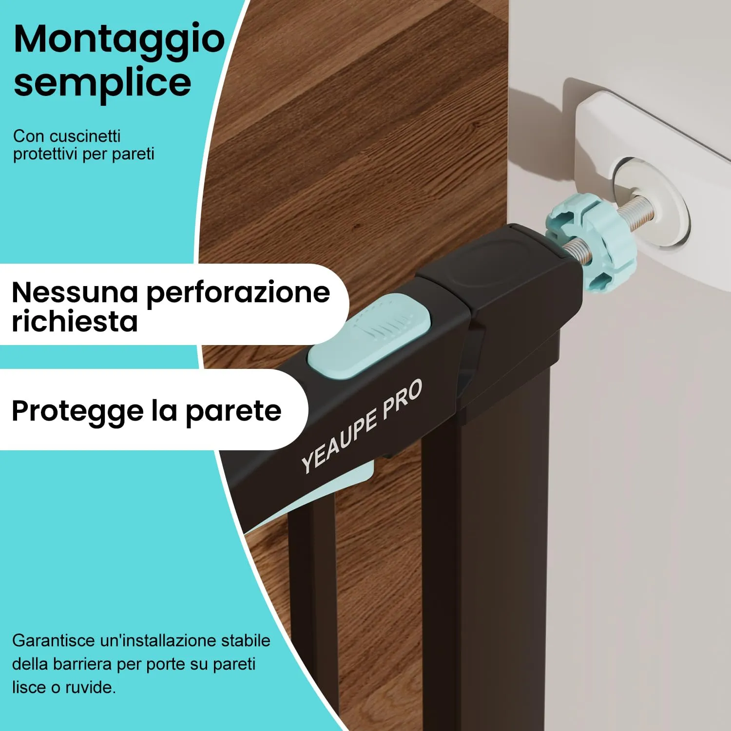 YEAUPE PRO Cancelletto di Sicurezza Per Bambini Senza Fori, 68-73 cm, Nero - immagine 3