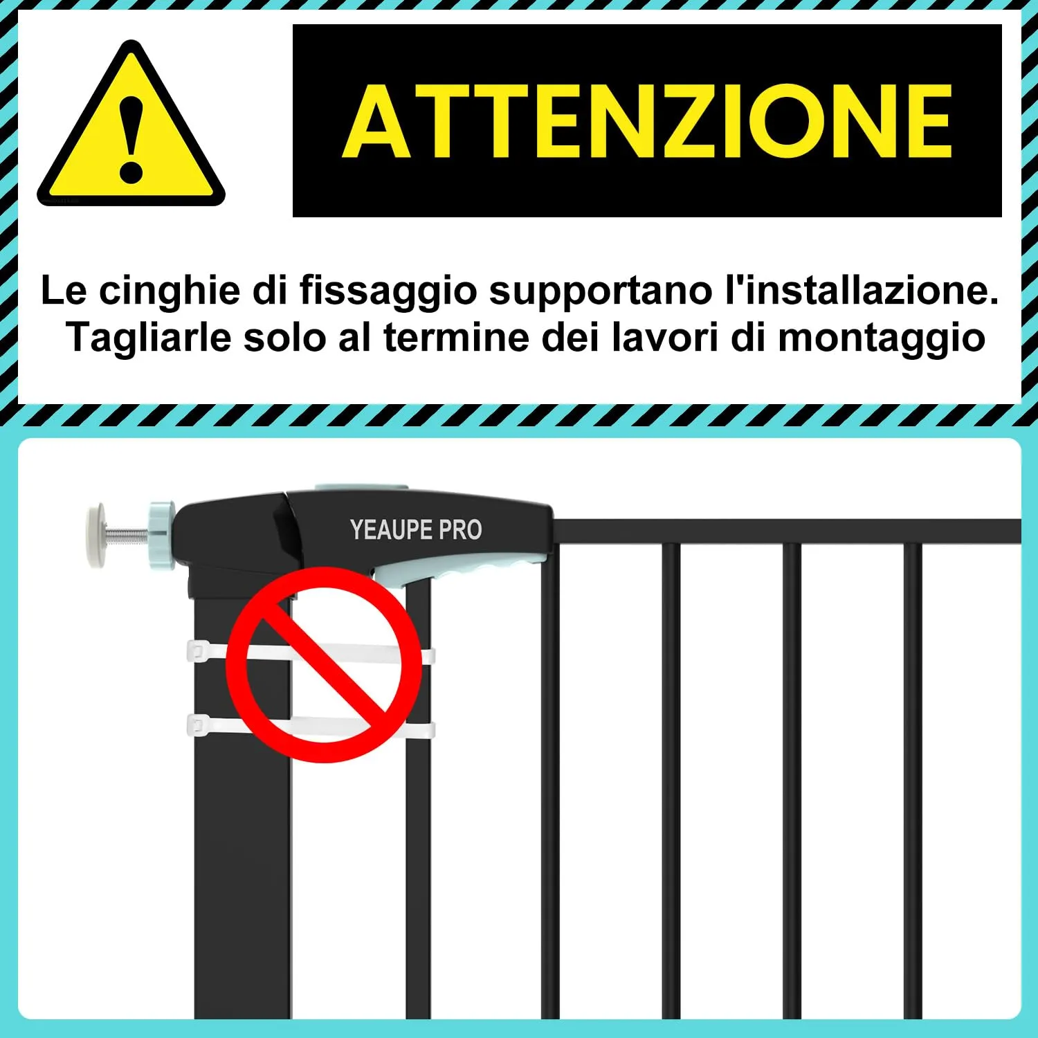 YEAUPE PRO Cancelletto di Sicurezza Per Bambini Senza Fori, 68-73 cm, Nero - immagine 4