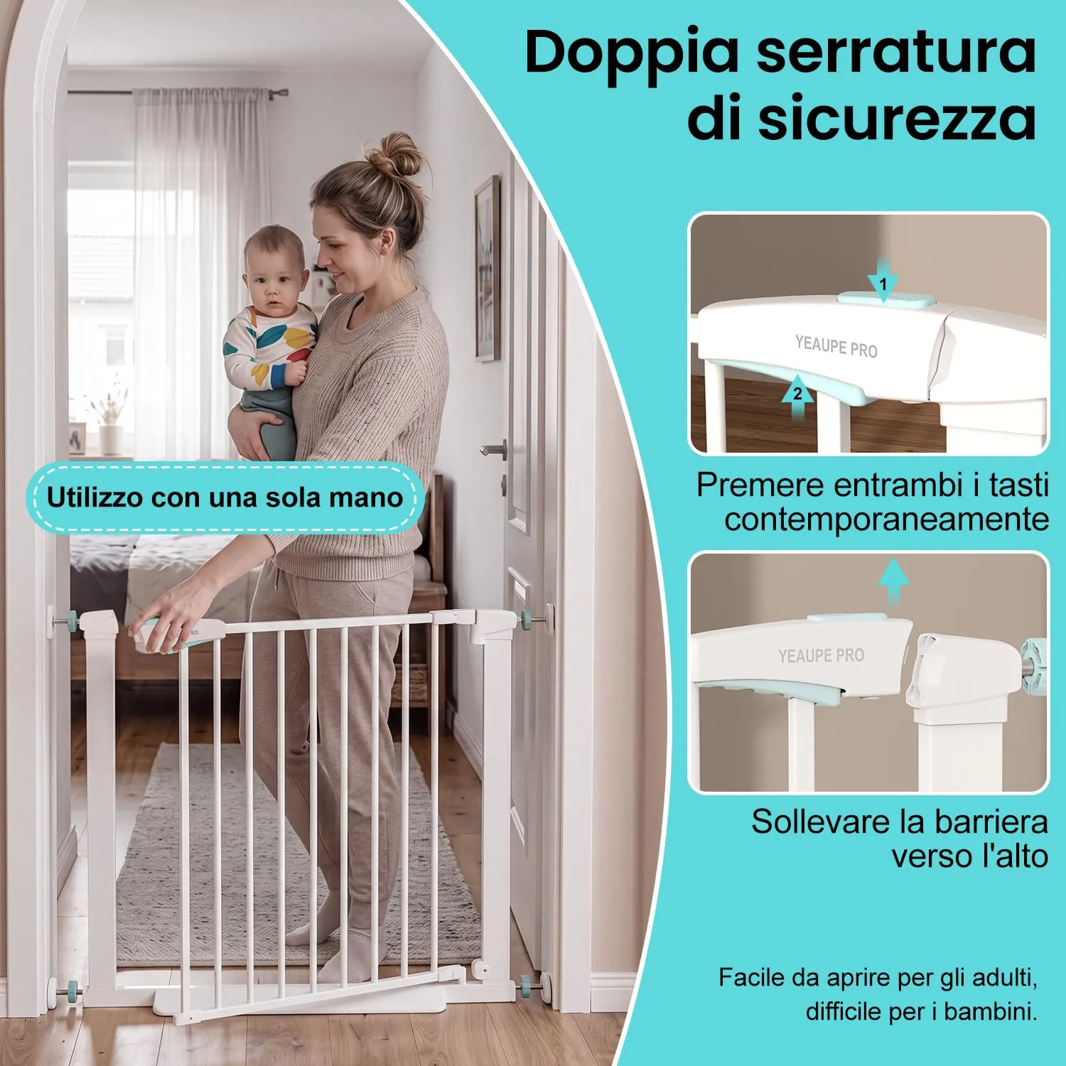 YEAUPE PRO Griglia di Protezione per Scale Senza Foratura, 68-73cm, Bianco - immagine 7