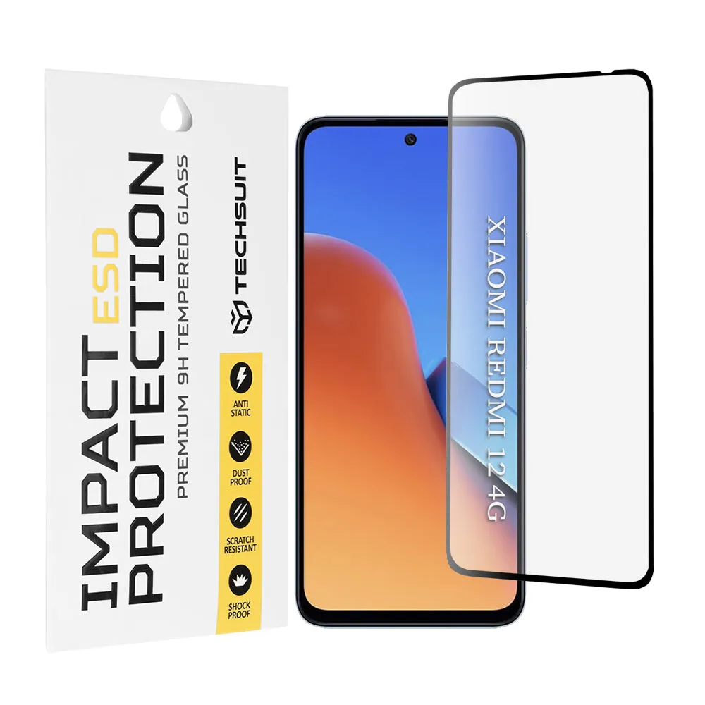 Pellicola protettiva per schermo Techsuit per Xiaomi Redmi 13 5G / 13 / 12 5G / 12 / Poco M6 4G, Vetro temperato, Full Glue, Nero - immagine 1