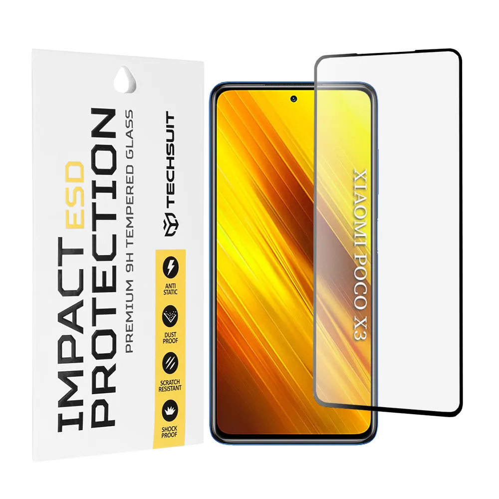 Pellicola protettiva per schermo Techsuit per Xiaomi Poco X3 Pro / X3 NFC / X3, Vetro temperato, Full Glue, Nero - immagine 1