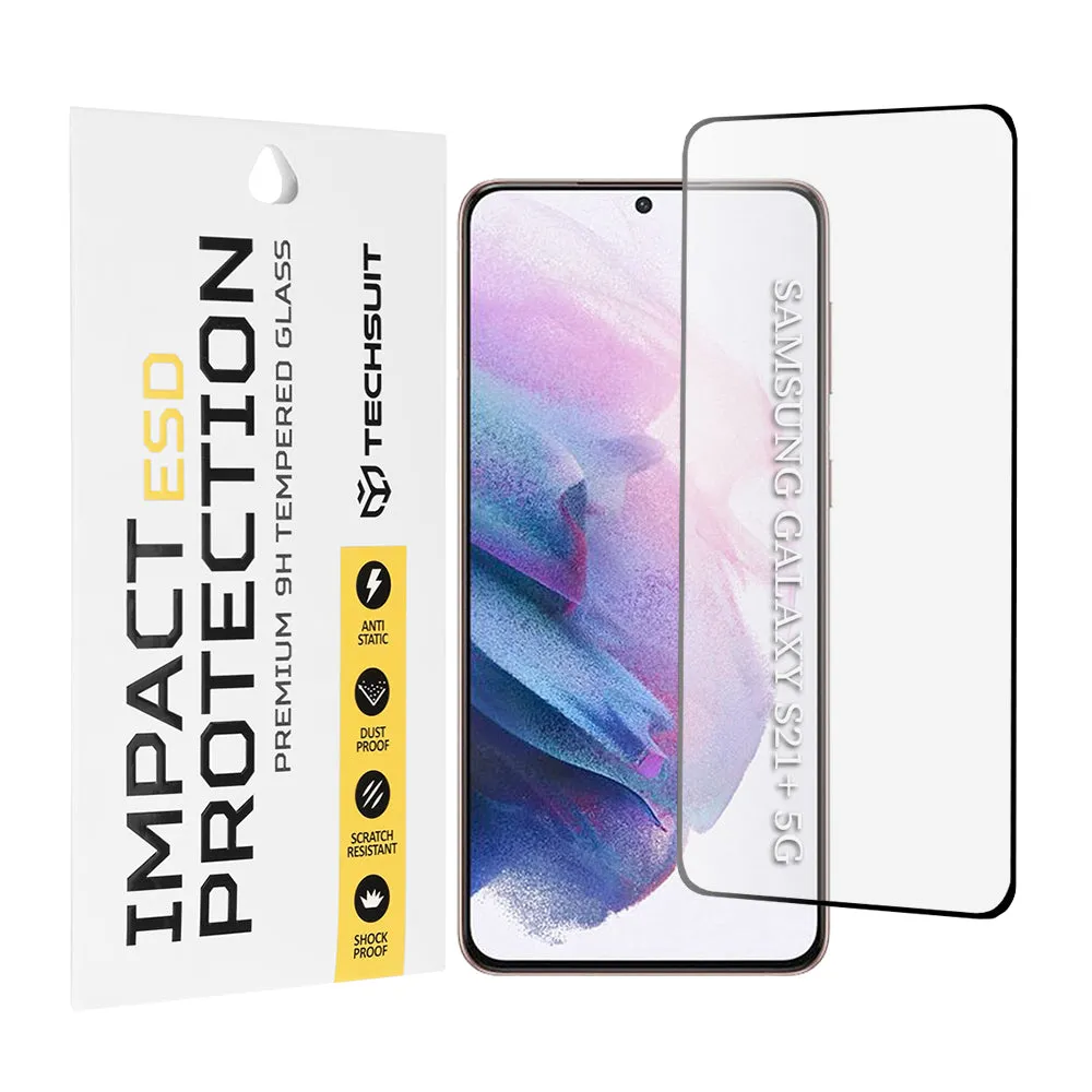Pellicola protettiva per schermo Techsuit per Samsung Galaxy S21+ 5G G996, Vetro temperato, Full Glue, Nero - immagine 1