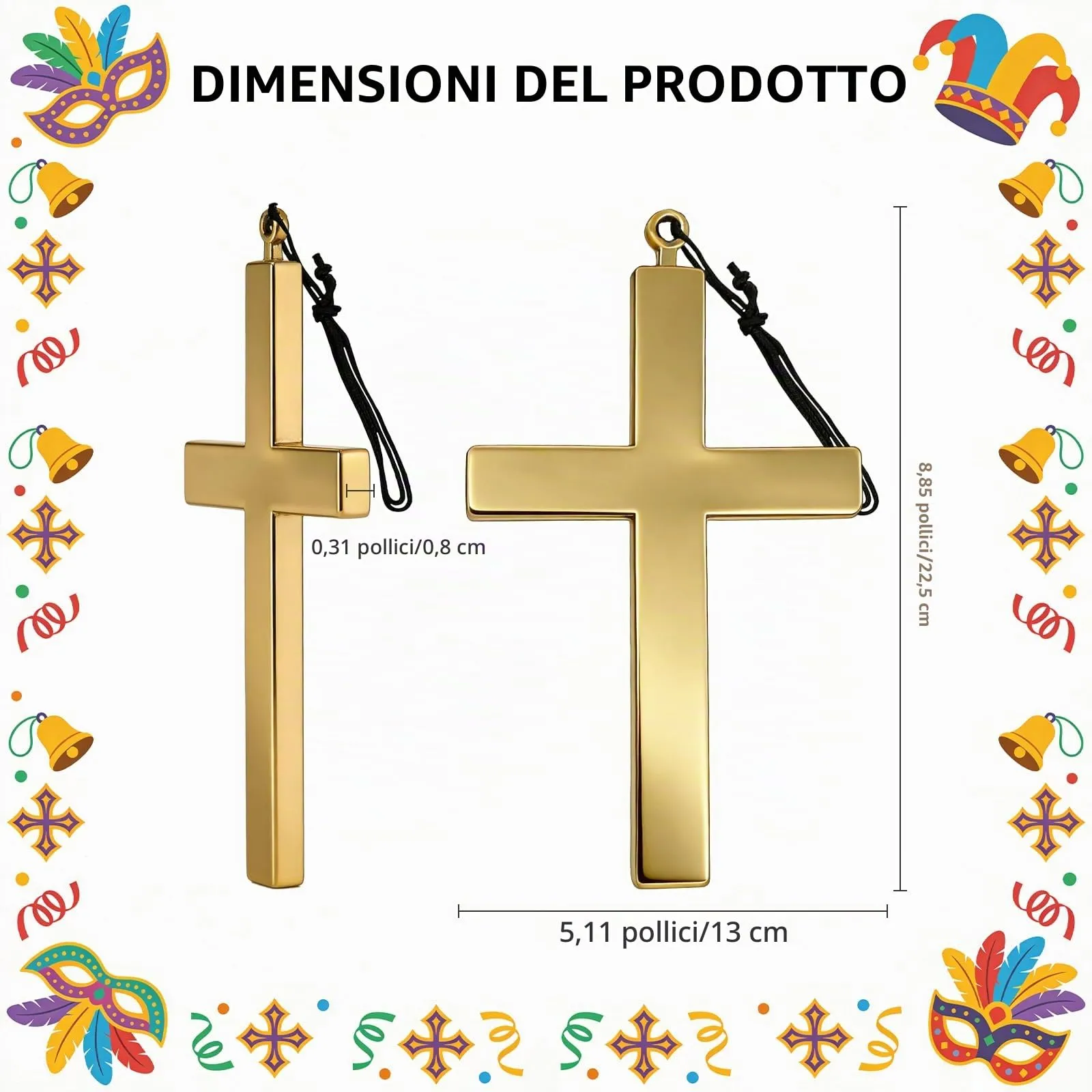 YUEXNKO Collana a forma di croce in plastica dorata ciondolo a forma di crocifisso Collana con Croce Cristiana Pasqua Collana Crocifisso per Uomo e Donna per Halloween Carnevale 22,5 x 13CM - immagine 2