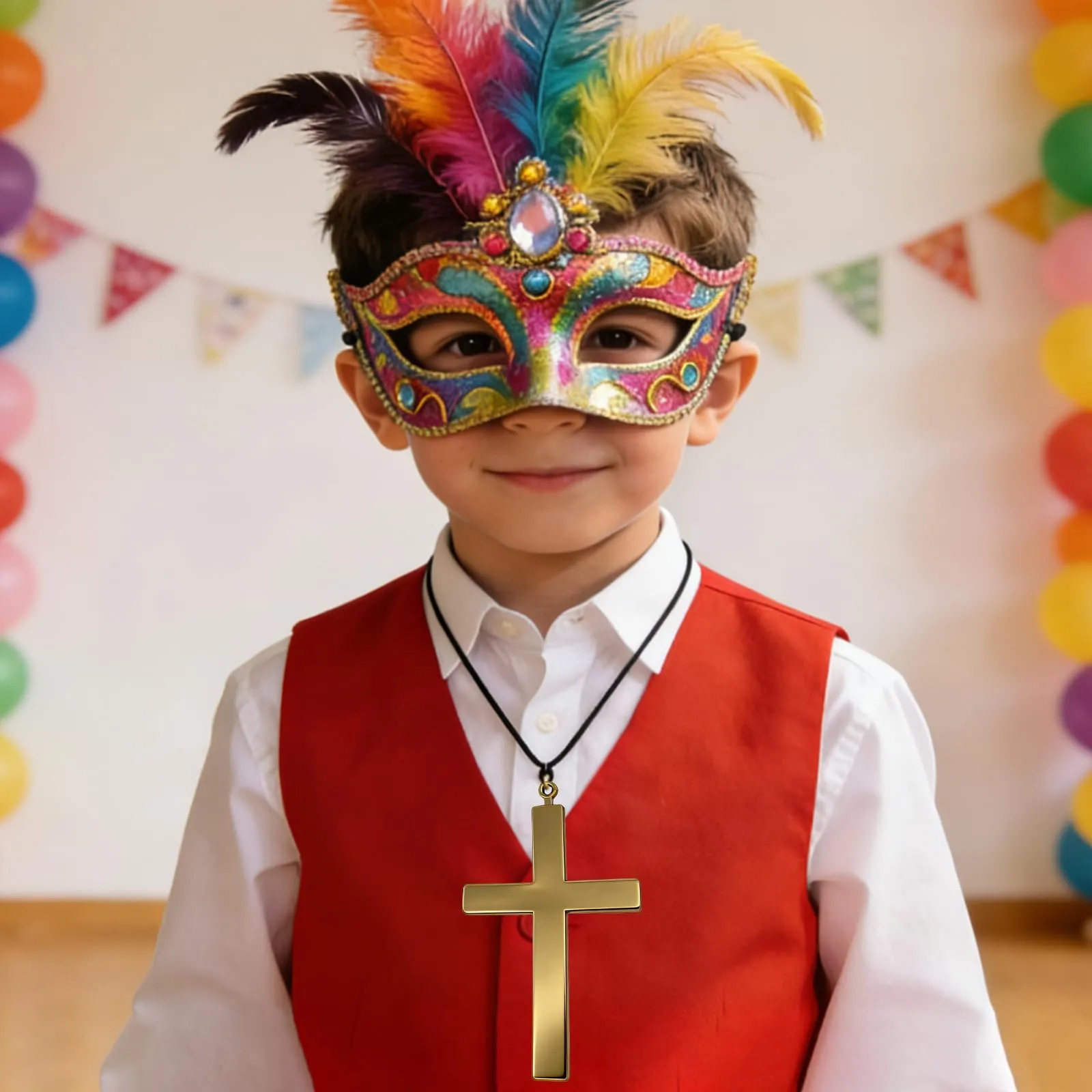 YUEXNKO Collana a forma di croce in plastica dorata ciondolo a forma di crocifisso Collana con Croce Cristiana Pasqua Collana Crocifisso per Uomo e Donna per Halloween Carnevale 22,5 x 13CM - immagine 5