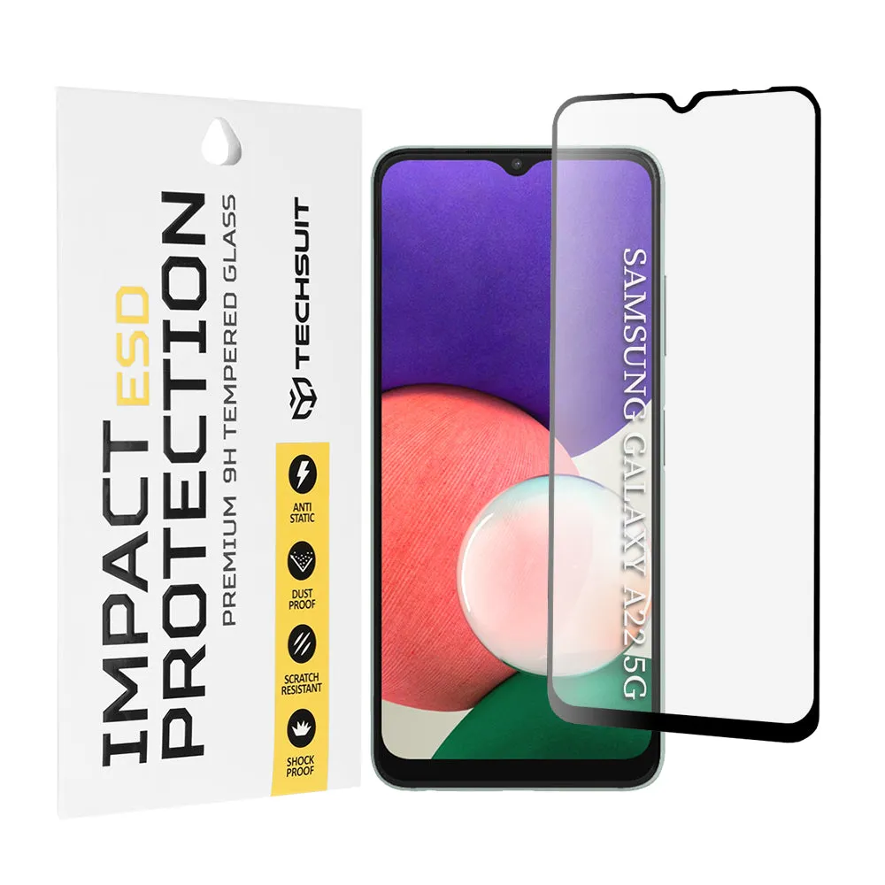 Pellicola protettiva per schermo Techsuit per Samsung Galaxy A22 5G A226, Vetro temperato, Full Glue, Nero - immagine 1
