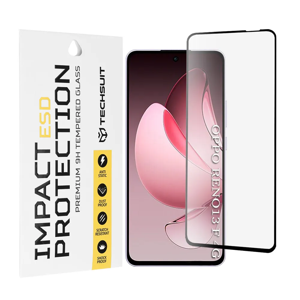 Pellicola protettiva per schermo Techsuit per Oppo Reno13 FS 5G / Reno13 F 4G / Reno13 F, Vetro temperato, Full Glue, Nero - immagine 1