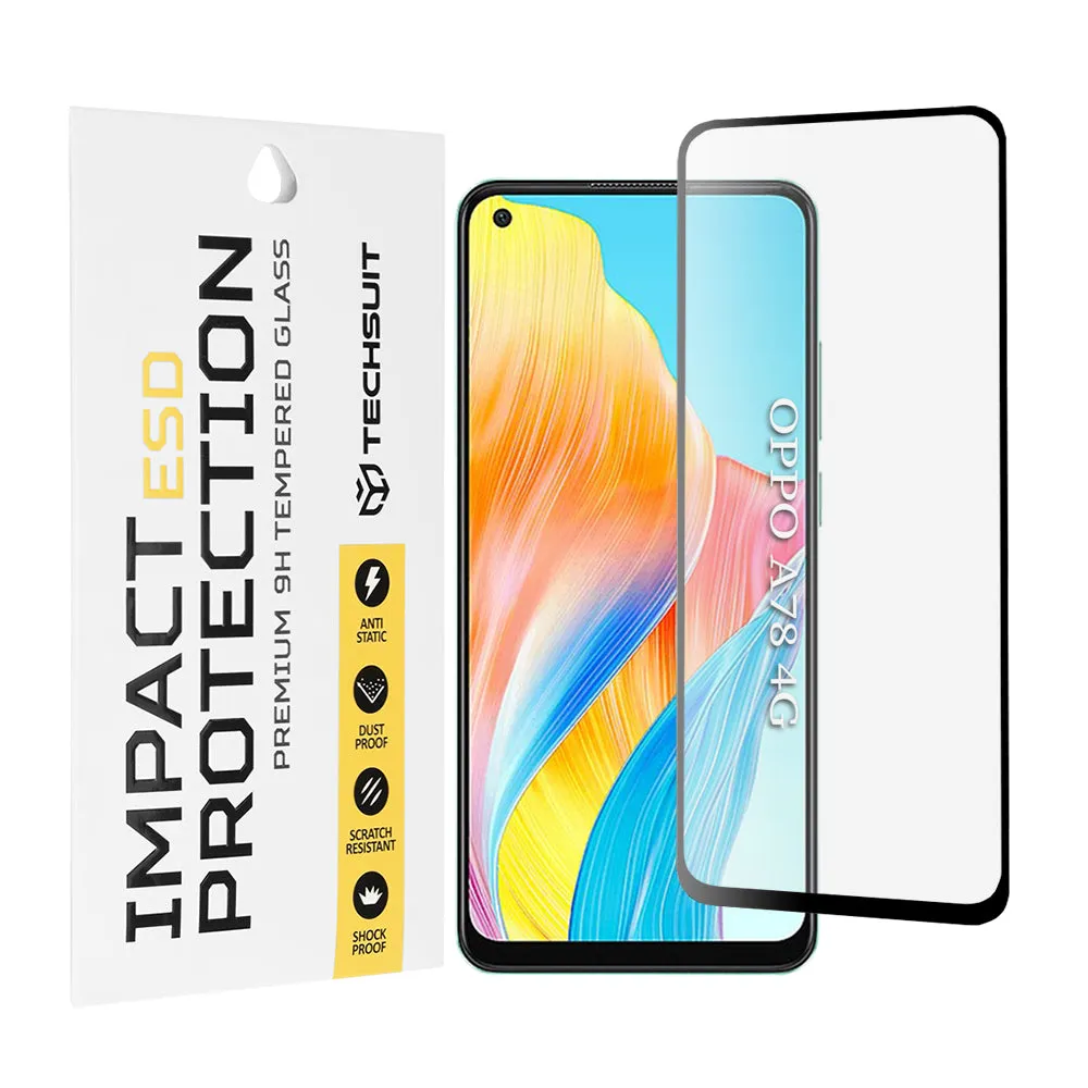 Pellicola protettiva per schermo Techsuit per Oppo A78 4G, Vetro temperato, Full Glue, Nero - immagine 1