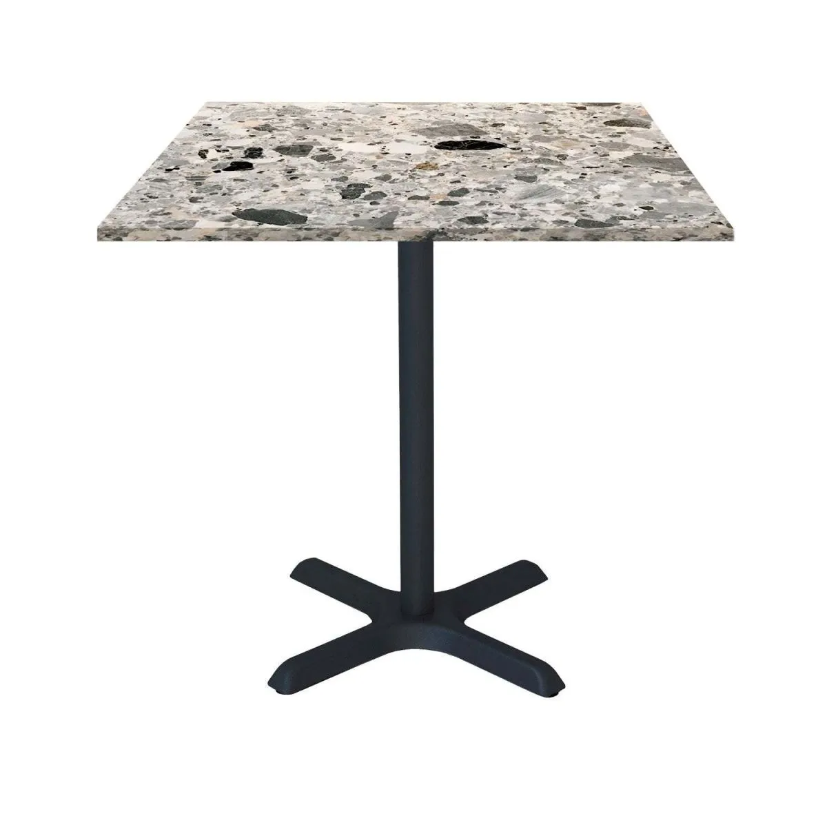 RestooTab Tavolo Dina quadrato - laminato pietra; 70x70x74 cm (LxLxH); Piano tavolo grigio/terazzo, struttura nero; quadrata - immagine 1