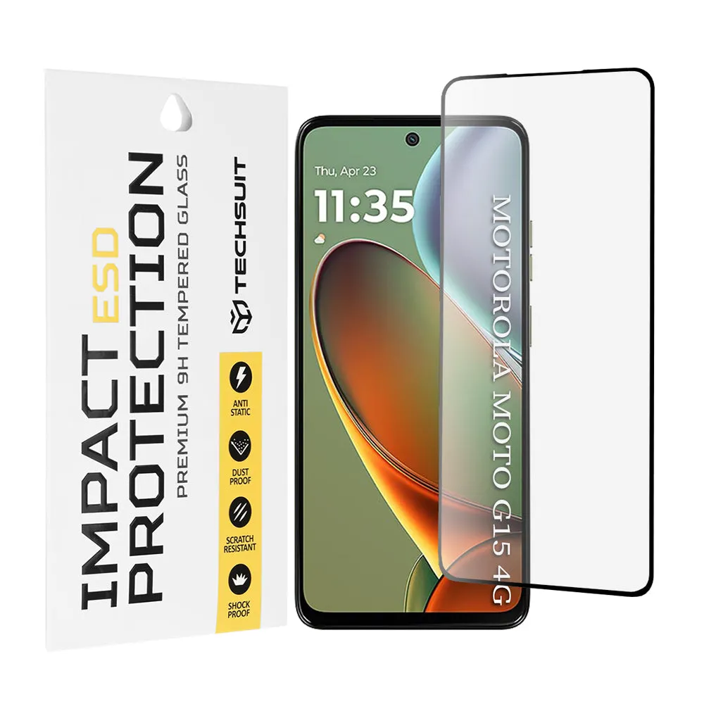Pellicola protettiva per schermo Techsuit per Motorola Moto G15 / G15 Power, Vetro temperato, Full Glue, Nero - immagine 1