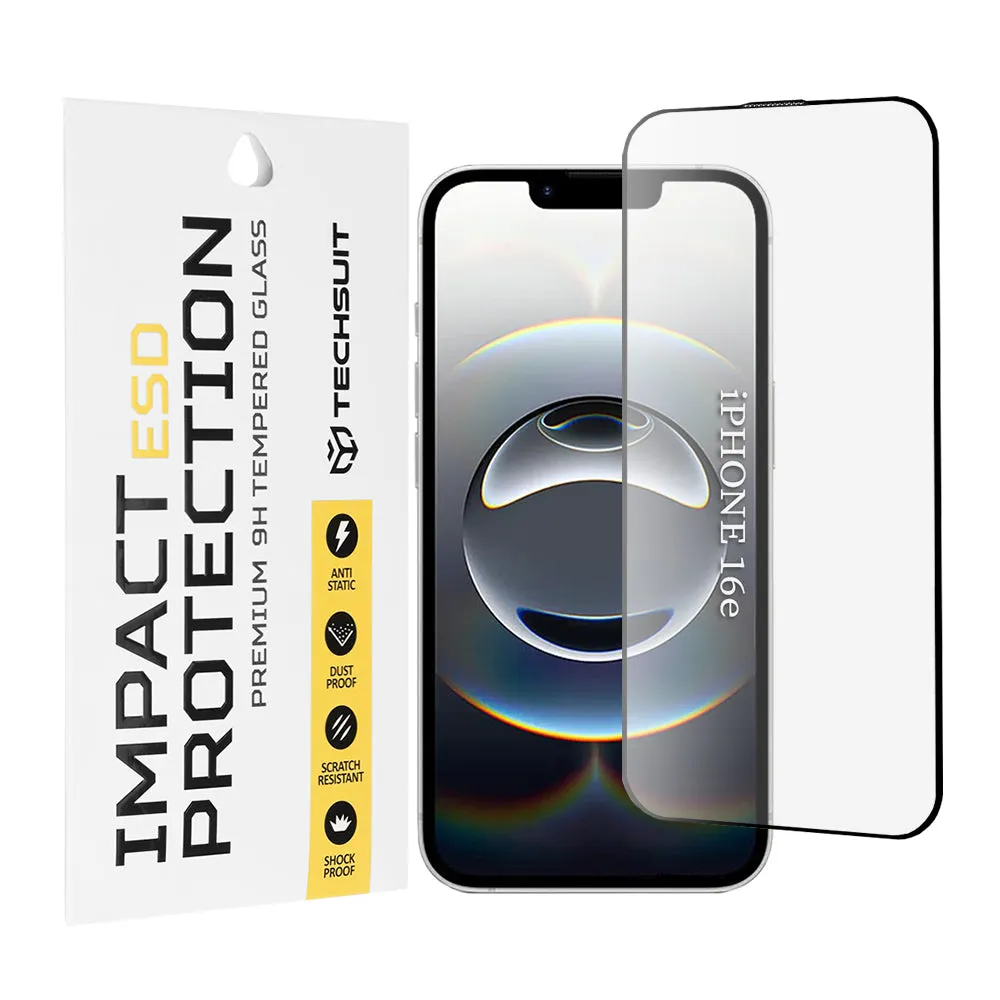 Pellicola protettiva per schermo Techsuit per Apple iPhone 17e / 16e, Vetro temperato, Full Glue, Nero - immagine 1