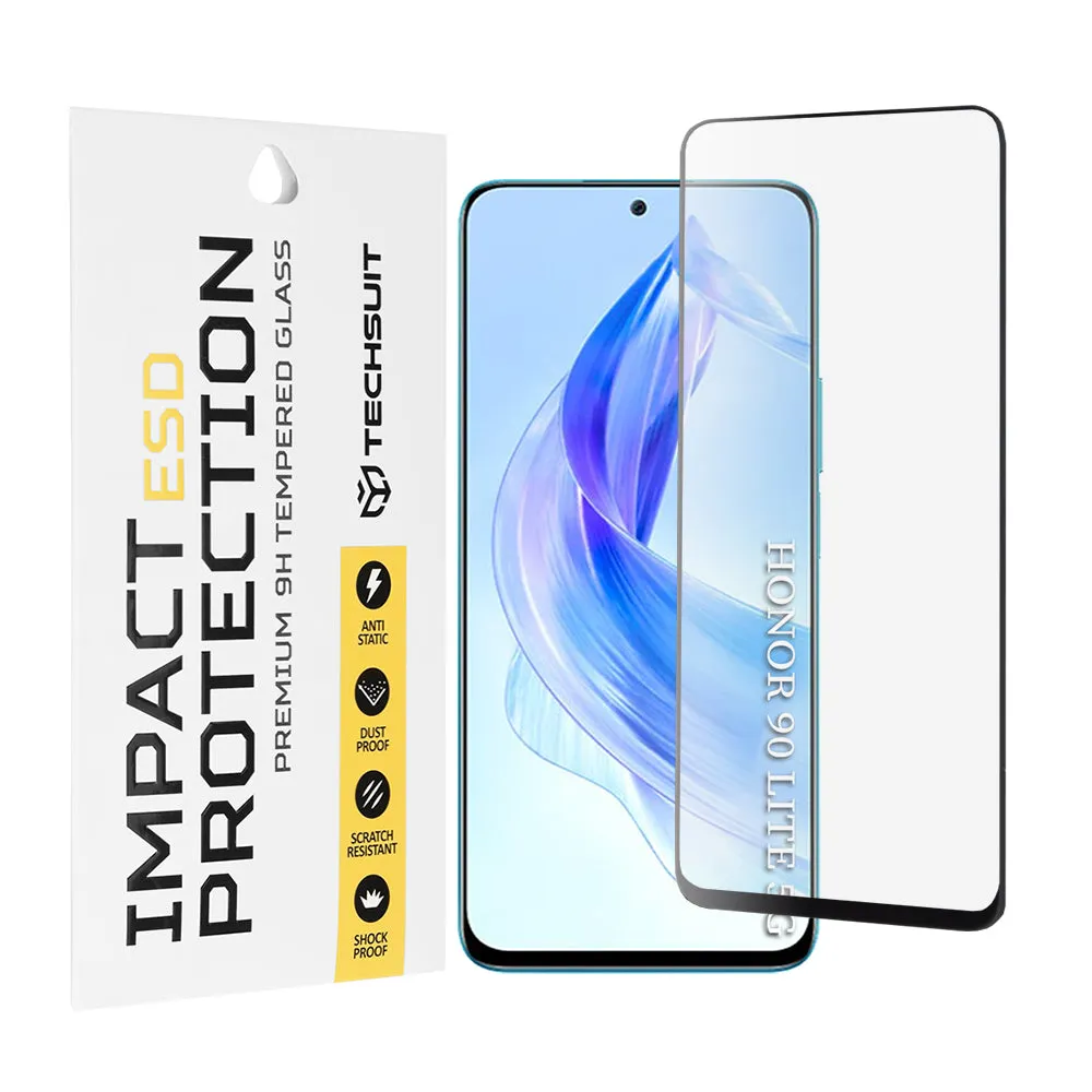Pellicola protettiva per schermo Techsuit per Honor 90 Lite, Vetro temperato, Full Glue, Nero - immagine 1