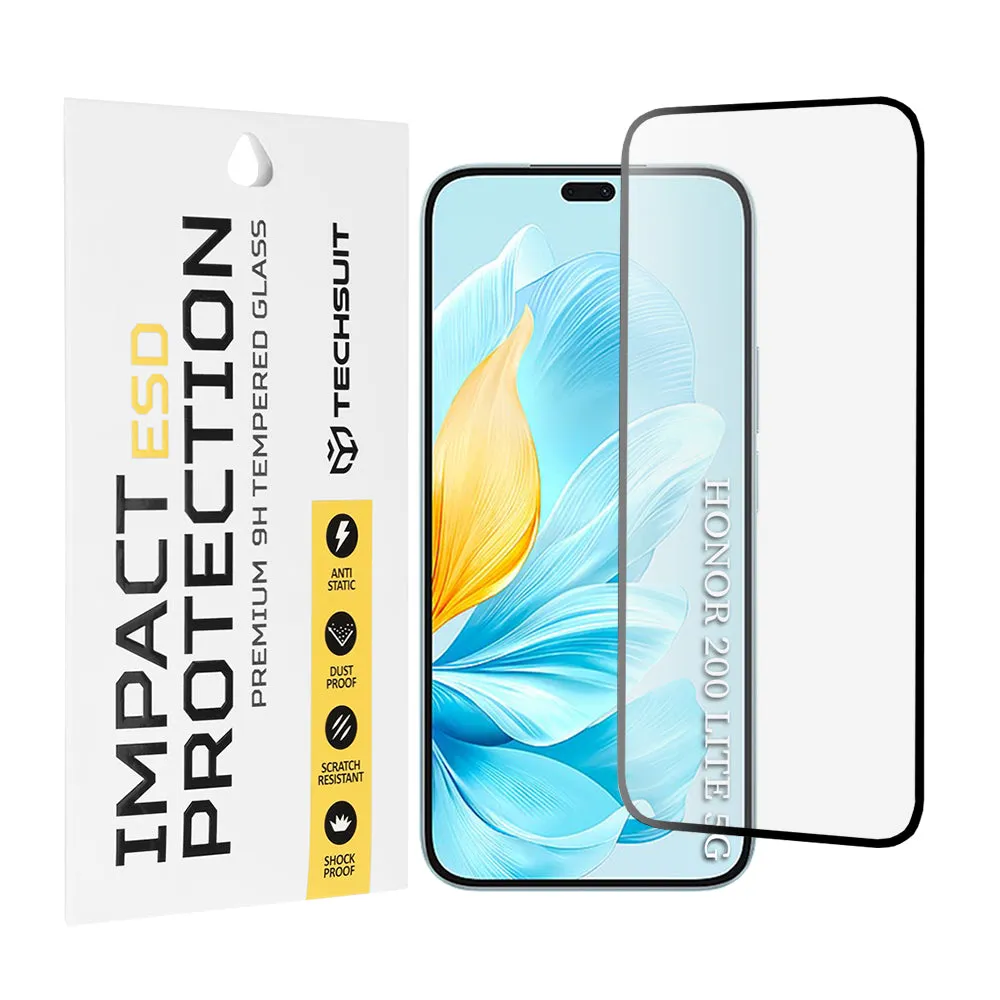 Pellicola protettiva per schermo Techsuit per Honor 200 Lite, Vetro temperato, Full Glue, Nero - immagine 1