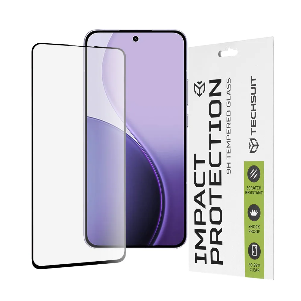 Pellicola protettiva per schermo Techsuit per Oppo Reno14 F, Vetro temperato, Full Glue, 111D, Nero - immagine 1