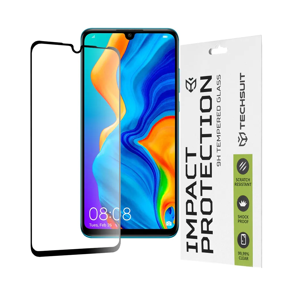 Pellicola protettiva per schermo Techsuit per Huawei P30 lite New Edition / P30 lite, Vetro Temperato, Full Glue, 111D, Nero - immagine 1
