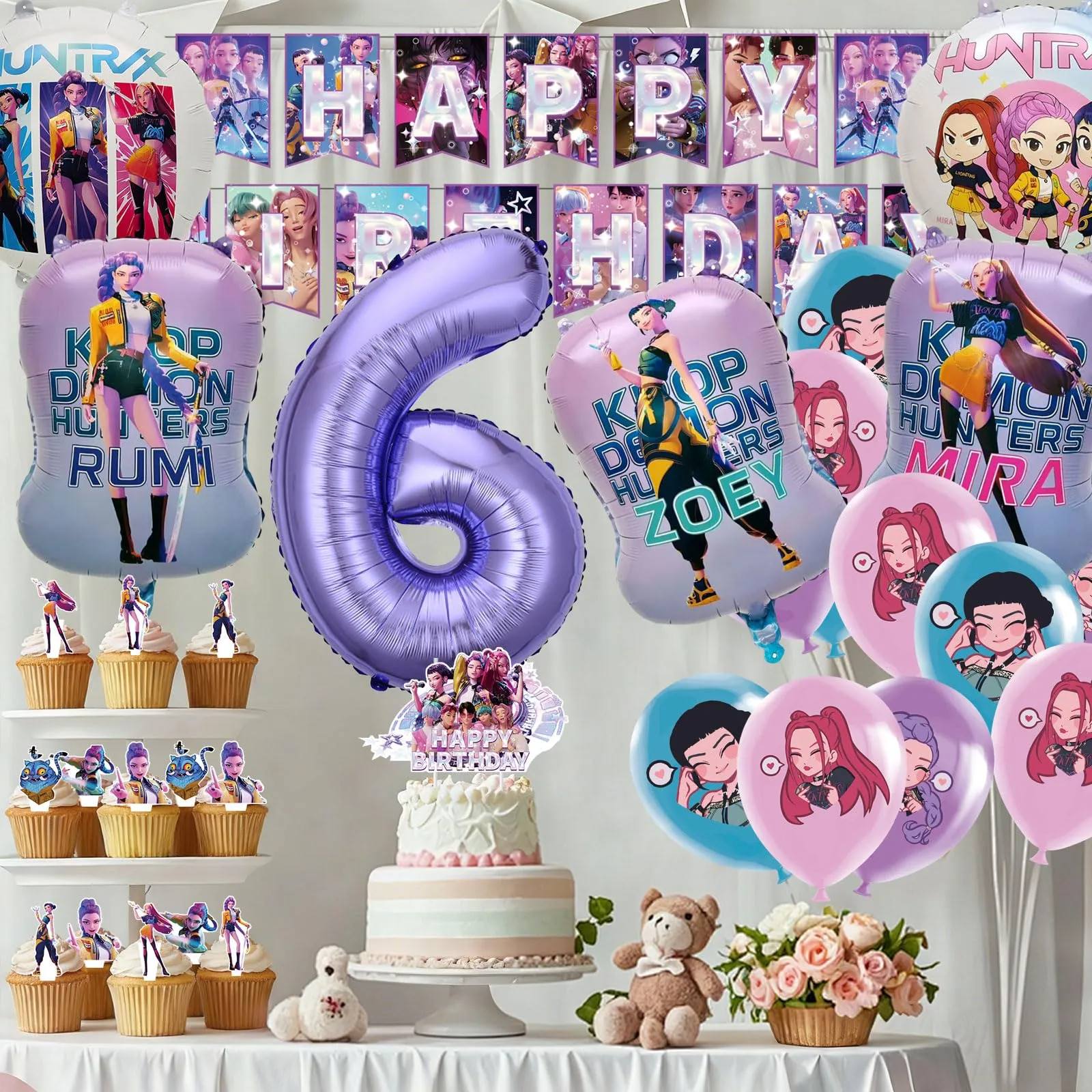 50pcs Set Decorazioni Festa di Compleanno, Tema Cartone Animato con Banner, Palloncini e Topper per Cupcake per Feste di Bambini - immagine 4