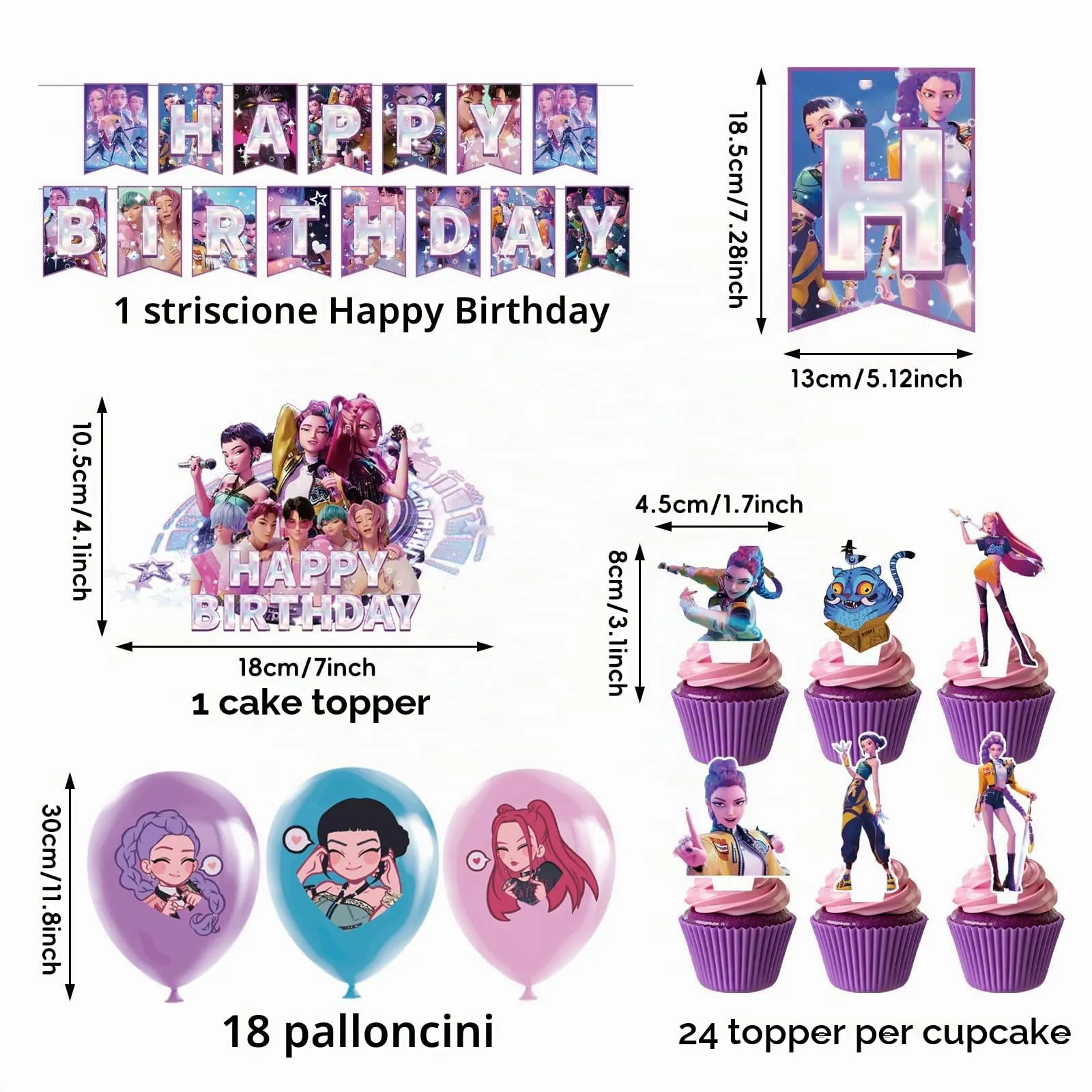 50pcs Set Decorazioni Festa di Compleanno, Tema Cartone Animato con Banner, Palloncini e Topper per Cupcake per Feste di Bambini - immagine 2