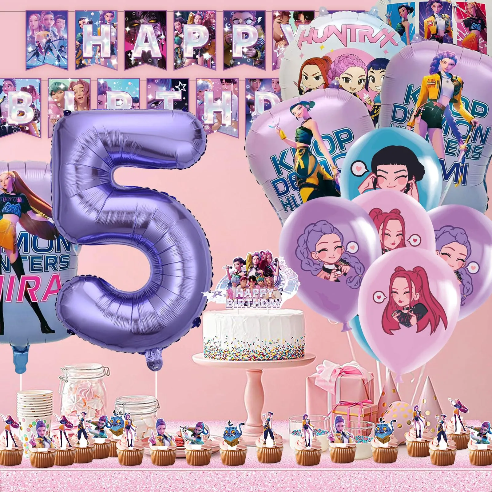 50pcs Set Decorazioni Festa di Compleanno, Tema Cartone Animato con Banner, Palloncini e Topper per Cupcake per Feste di Bambini - immagine 5