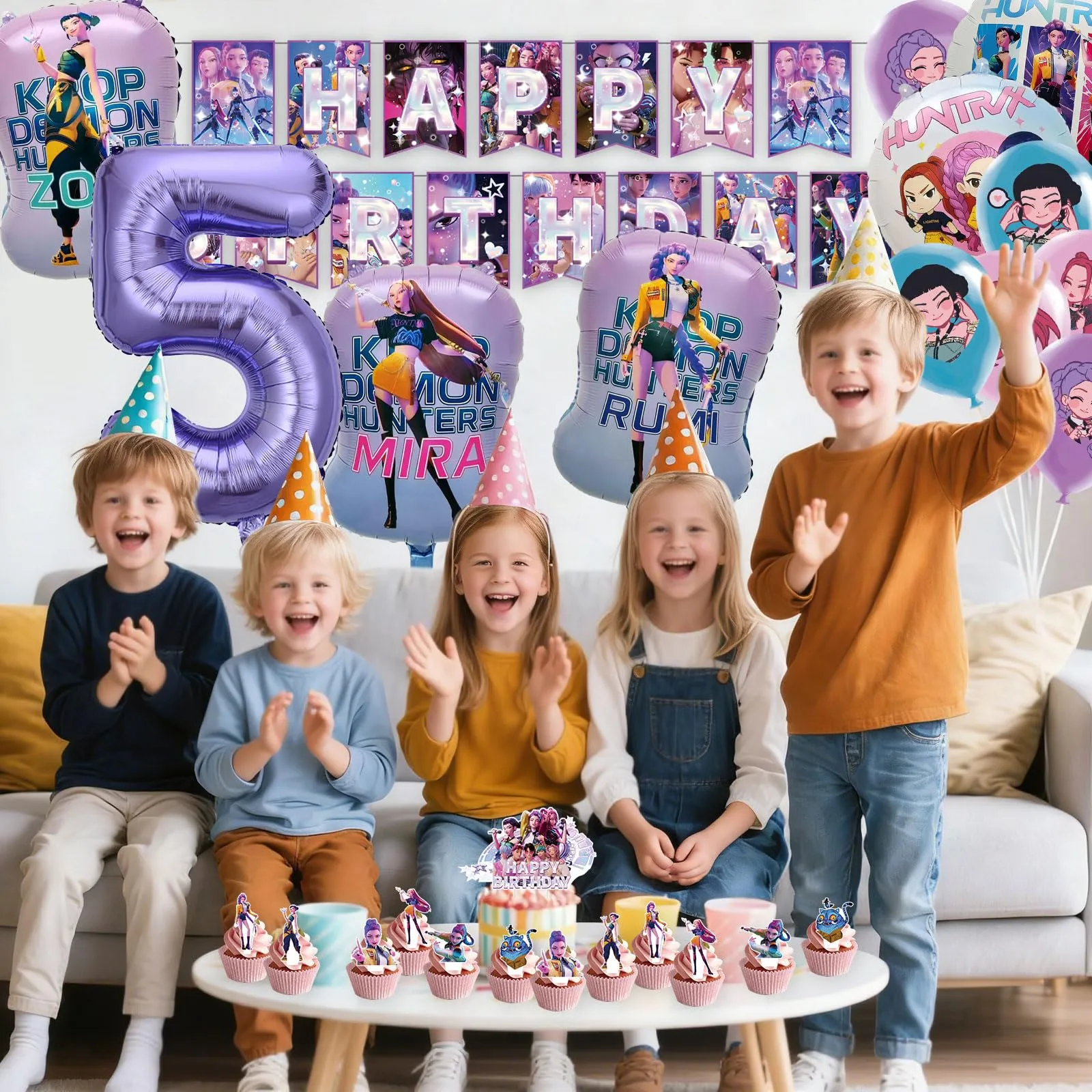 50pcs Set Decorazioni Festa di Compleanno, Tema Cartone Animato con Banner, Palloncini e Topper per Cupcake per Feste di Bambini - immagine 6