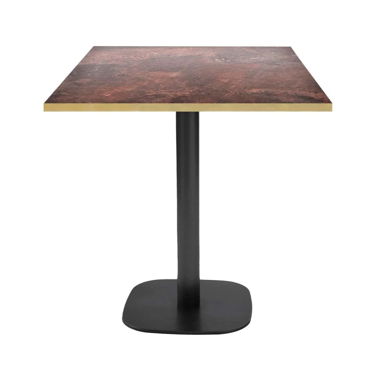 RestooTab Tavolo Round quadrato - bordi color ottone; 70x70x75 cm (LxLxH); Piano tavolo metallo arrugginito, struttura nero; quadrata - immagine 1