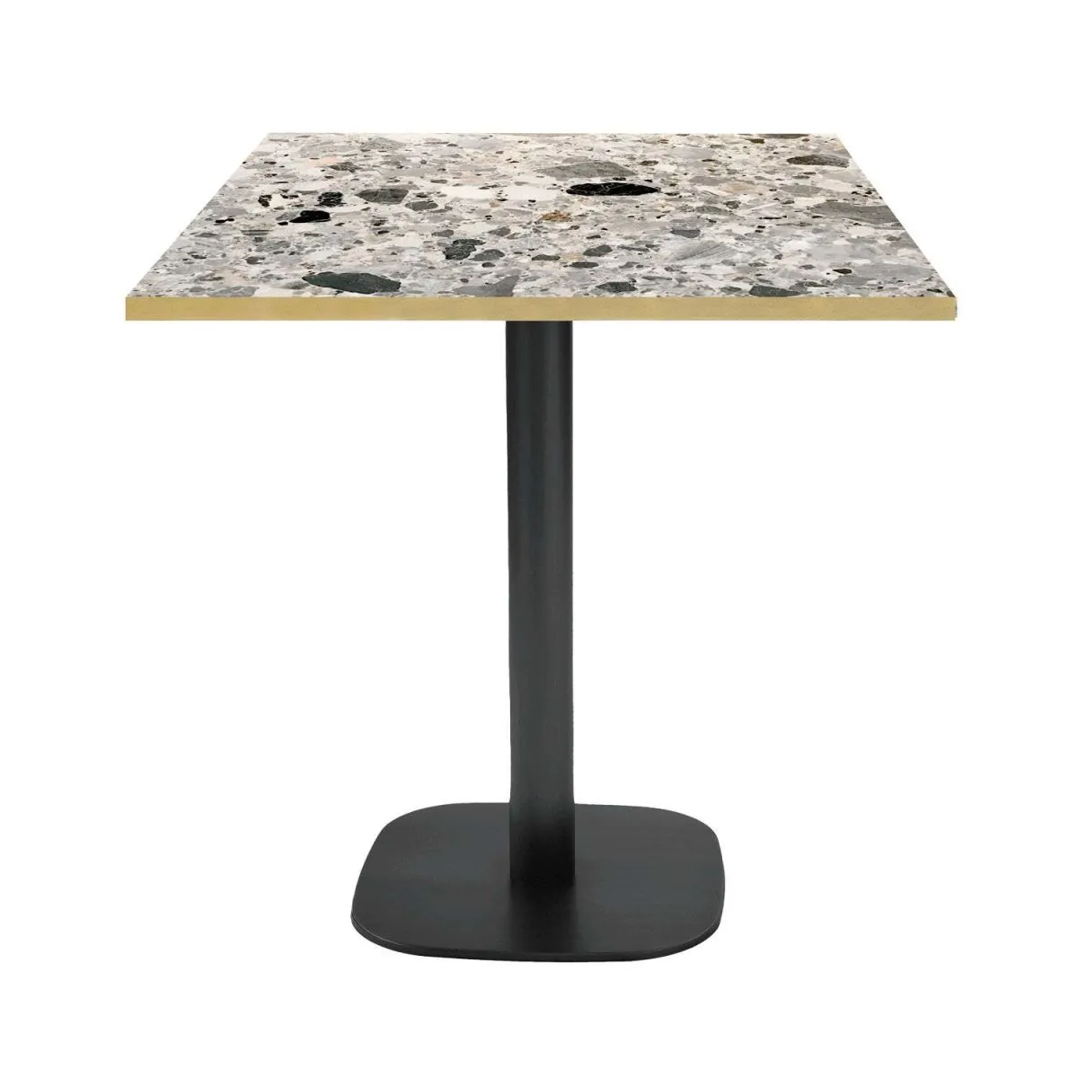 RestooTab Tavolo Round quadrato - bordi color ottone; 70x70x75 cm (LxLxH); Piano tavolo grigio pietra/terazzo/ottone, struttura nero; quadrata - immagine 1