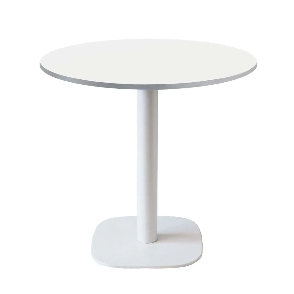RestooTab Tavolo Round rotondo - laminato legno & tinta unita; 75x70 cm (HxØ); Piano tavolo bianco/acciaio inox, struttura bianco; rotonda - immagine 1