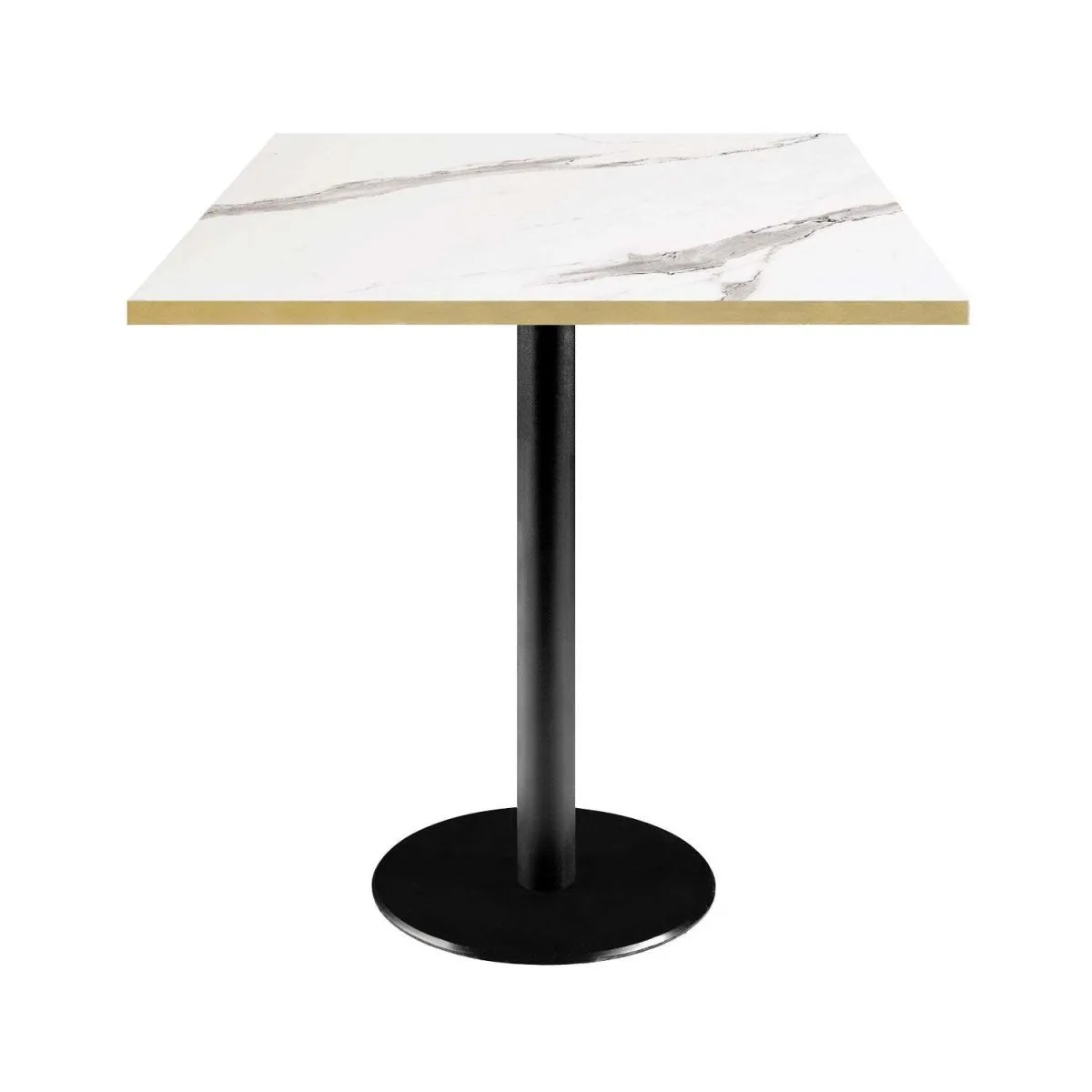 RestooTab Tavolo Rome quadrato - laminato pietra; 70x70x75 cm (LxLxH); Piano tavolo bianco/grigio/ottone, struttura nero; quadrata - immagine 1