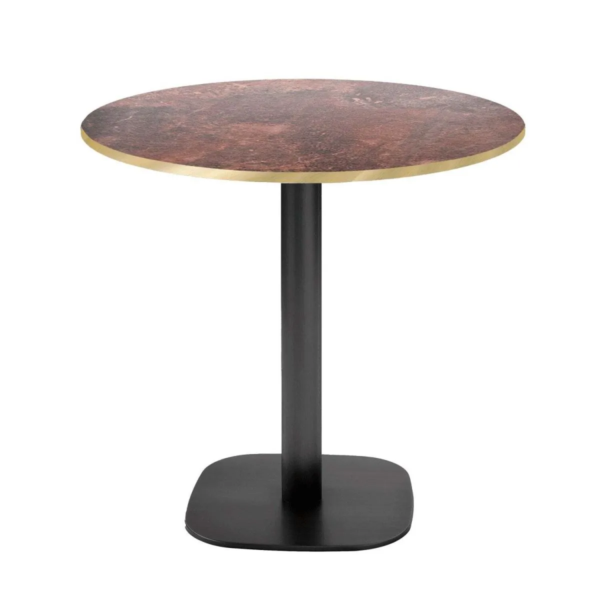 RestooTab Tavolo Round rotondo - bordi color ottone; 75x70 cm (HxØ); Piano tavolo metallo arrugginito, struttura nero; rotonda - immagine 1