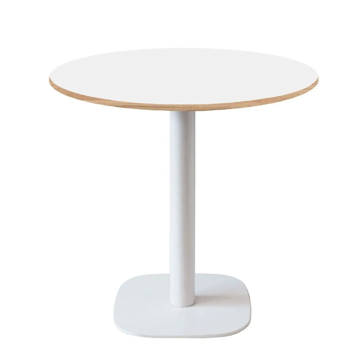 RestooTab Tavolo Round rotondo - laminato legno & tinta unita; 75x70 cm (HxØ); Piano tavolo bianco, struttura bianco; rotonda - immagine 1