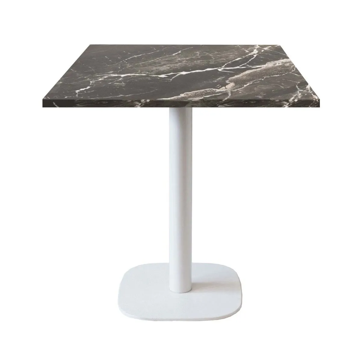 RestooTab Tavolo Round quadrato base bianco - laminato pietra; 70x70x75 cm (LxLxH); Piano tavolo nero, struttura bianco; quadrata - immagine 1