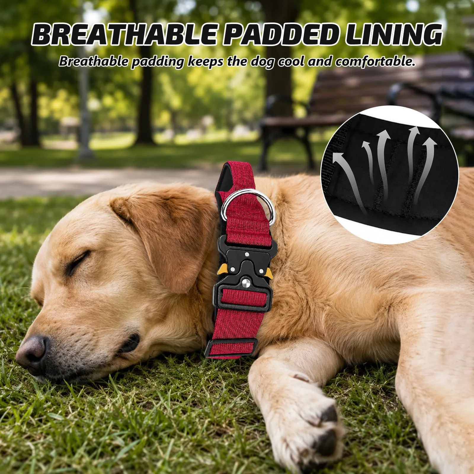 Collare Cane, Collare Tattico Regolabile per Cani Taglia Grande e Media, Larga 3,8 cm, Collari Militare in Nylon per Cani con Maniglia e Robusta Fibbia Metallica Sblocco Rapido (Rosso, XL) - immagine 4