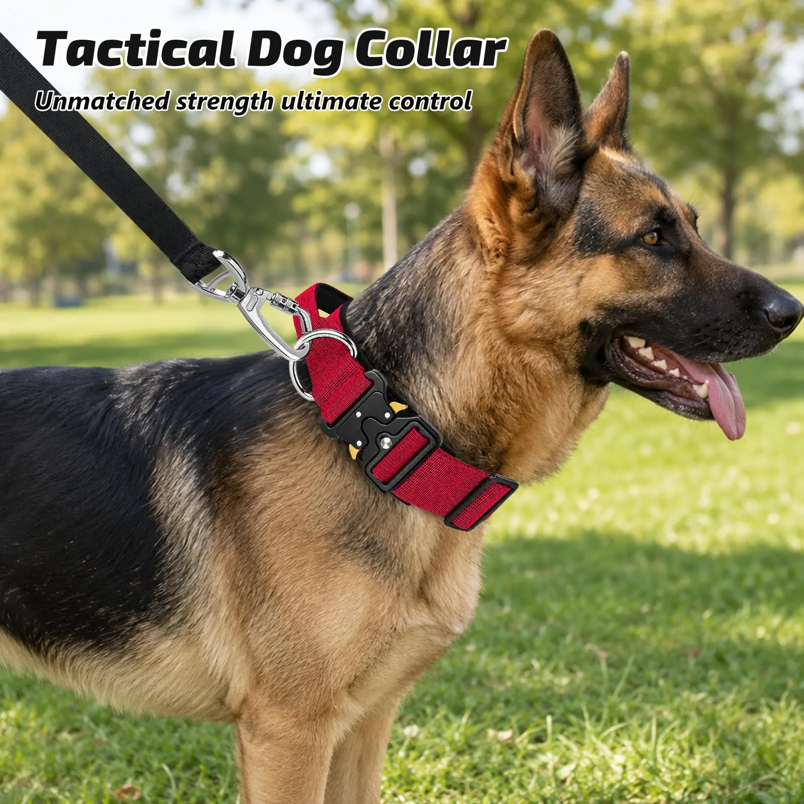 Collare Cane, Collare Tattico Regolabile per Cani Taglia Grande e Media, Larga 3,8 cm, Collari Militare in Nylon per Cani con Maniglia e Robusta Fibbia Metallica Sblocco Rapido (Rosso, XL) - immagine 7