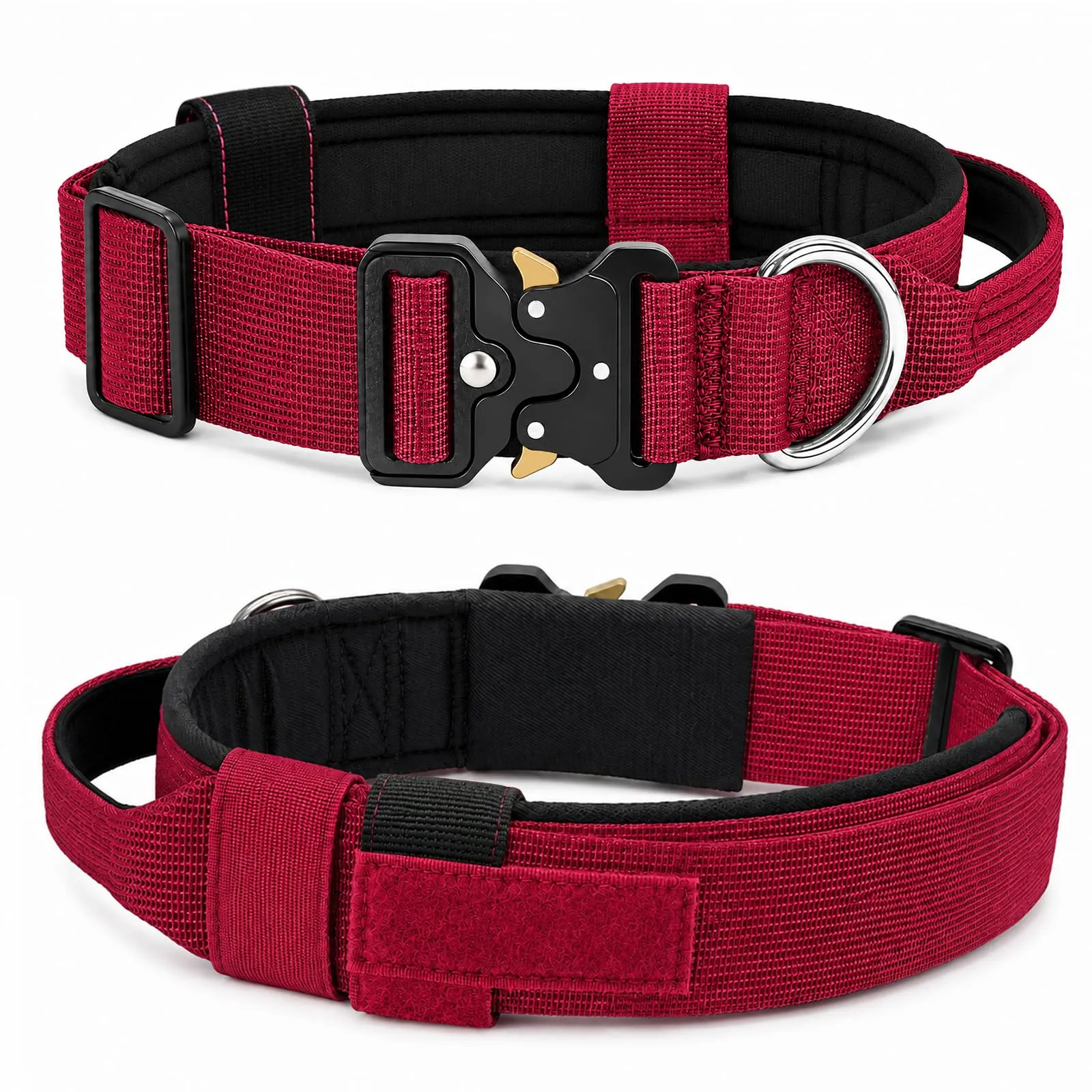 Collare Cane, Collare Tattico Regolabile per Cani Taglia Grande e Media, Larga 3,8 cm, Collari Militare in Nylon per Cani con Maniglia e Robusta Fibbia Metallica Sblocco Rapido (Rosso, XL) - immagine 8