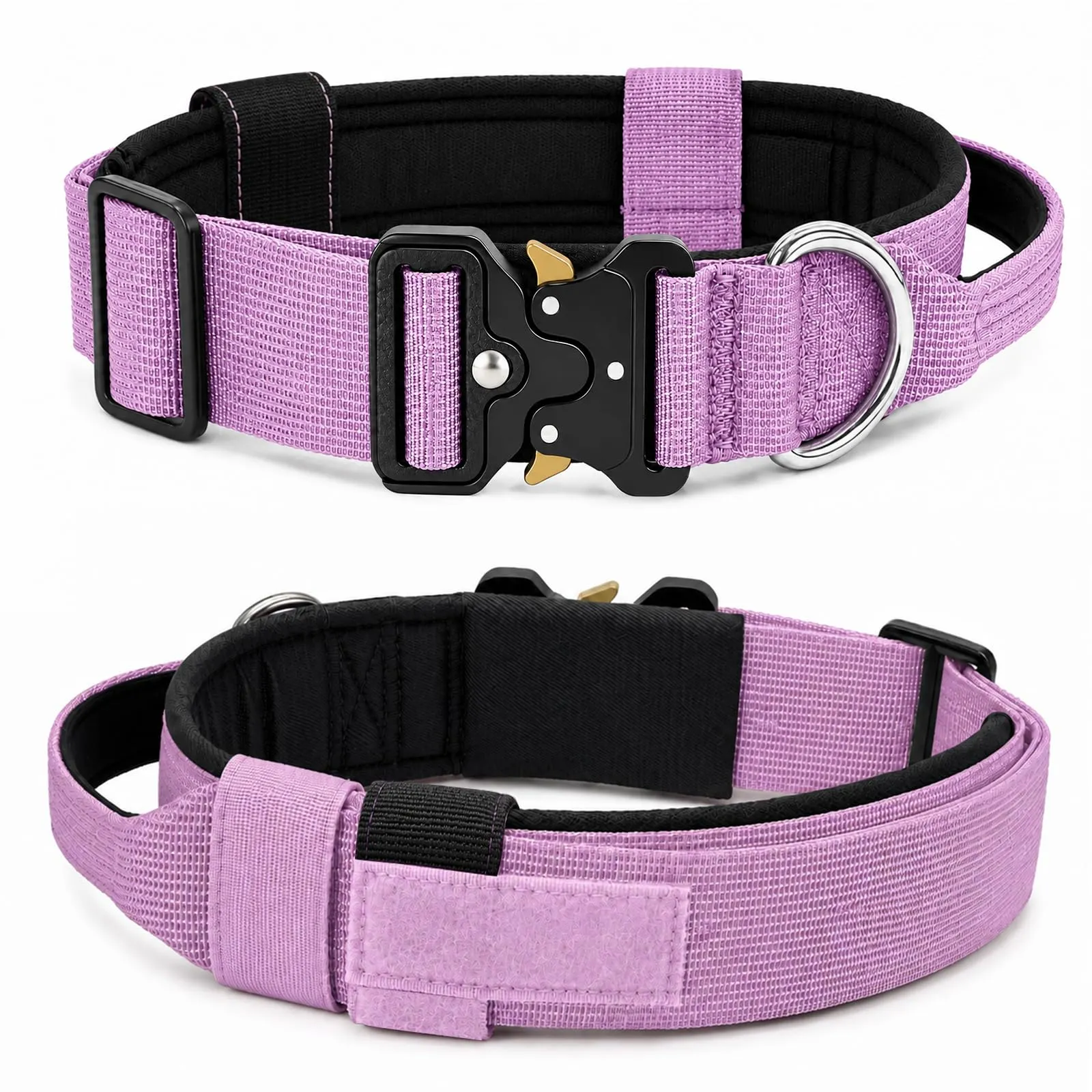 Collare Cane, Collare Tattico Regolabile per Cani Taglia Grande e Media, Larga 3,8 cm, Collari Militare in Nylon per Cani con Maniglia e Robusta Fibbia Metallica Sblocco Rapido (Viola, M) - immagine 8