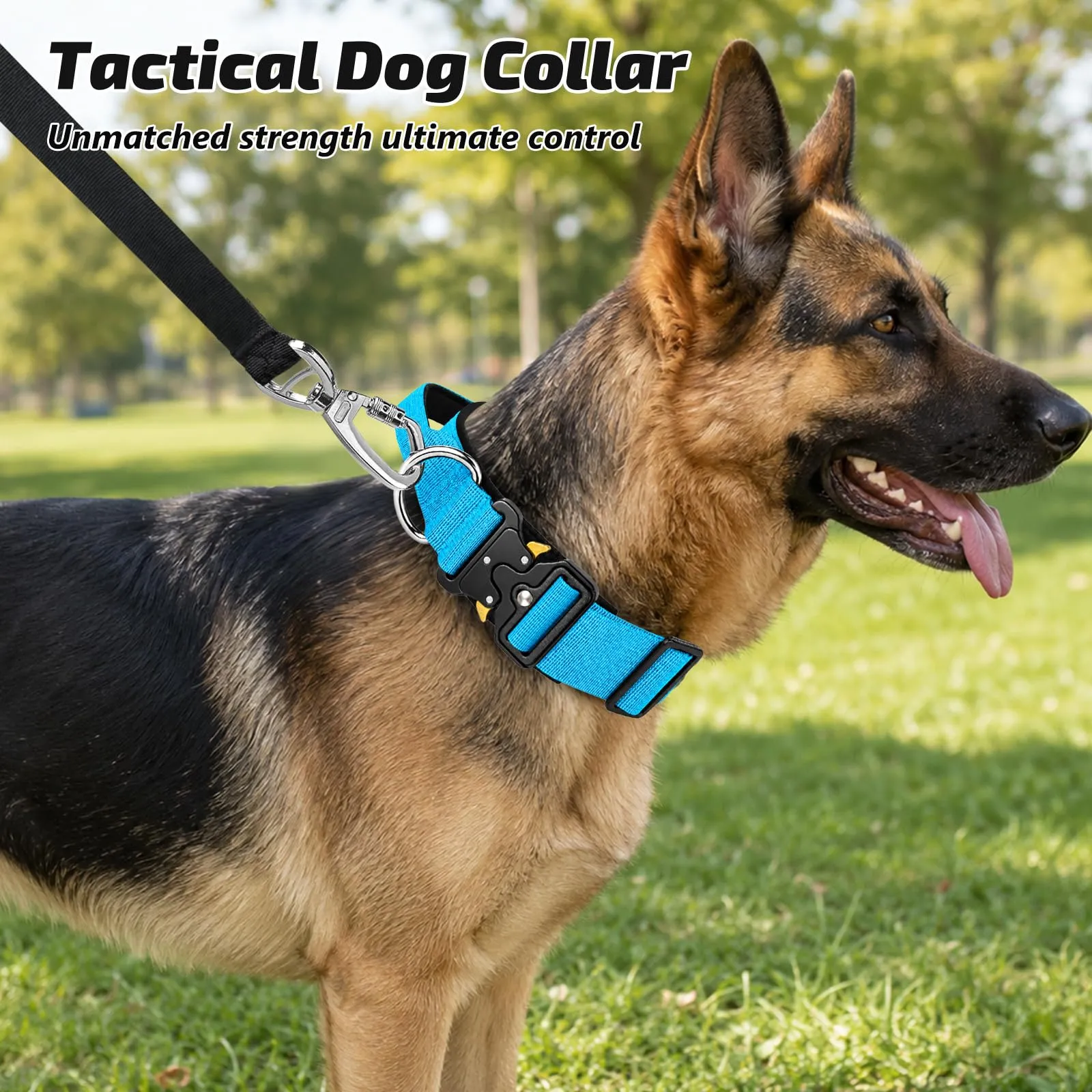 Collare Cane, Collare Tattico Regolabile per Cani Taglia Grande e Media, Larga 3,8 cm, Collari Militare in Nylon per Cani con Maniglia e Robusta Fibbia Metallica Sblocco Rapido (Blu, L) - immagine 7