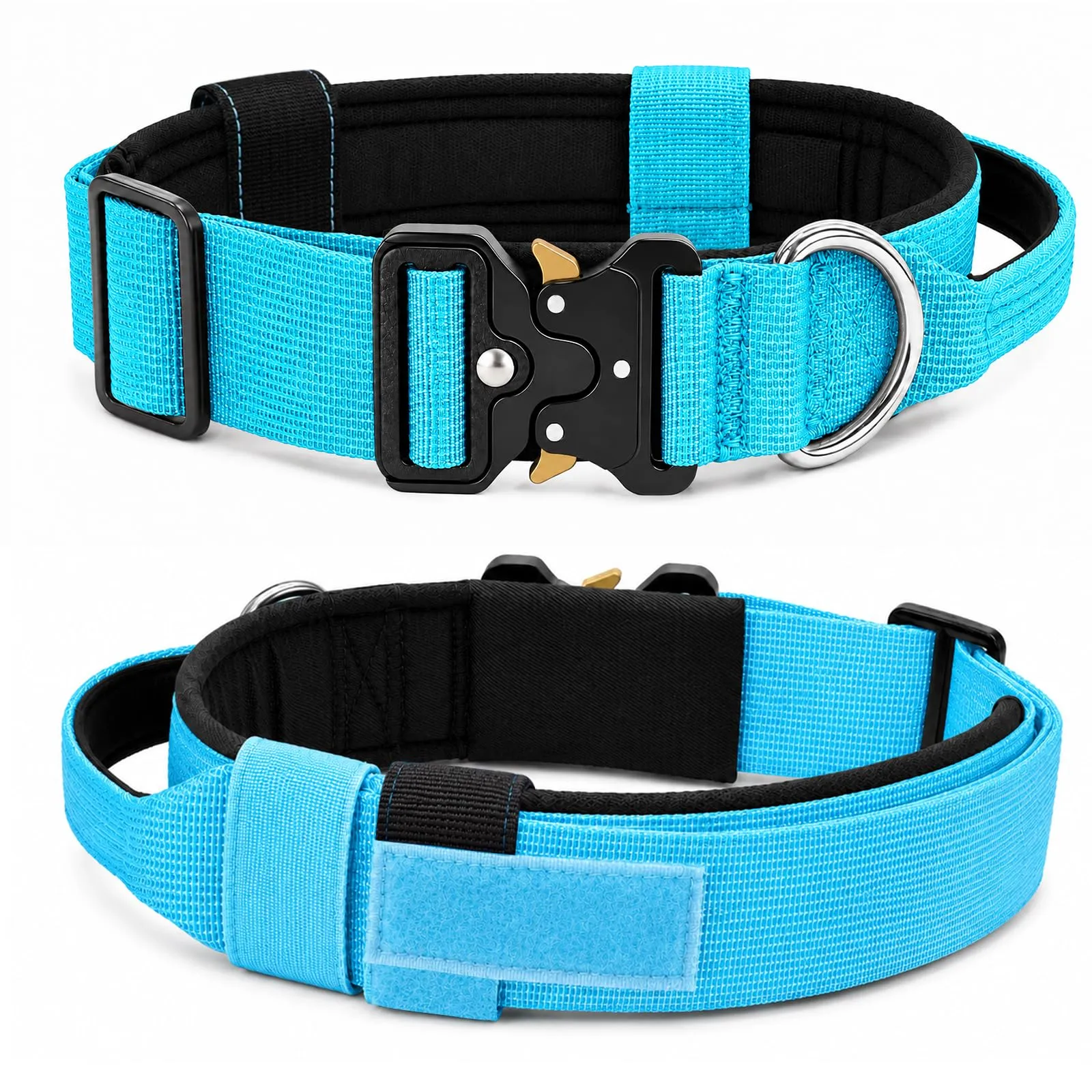 Collare Cane, Collare Tattico Regolabile per Cani Taglia Grande e Media, Larga 3,8 cm, Collari Militare in Nylon per Cani con Maniglia e Robusta Fibbia Metallica Sblocco Rapido (Blu, XL) - immagine 8
