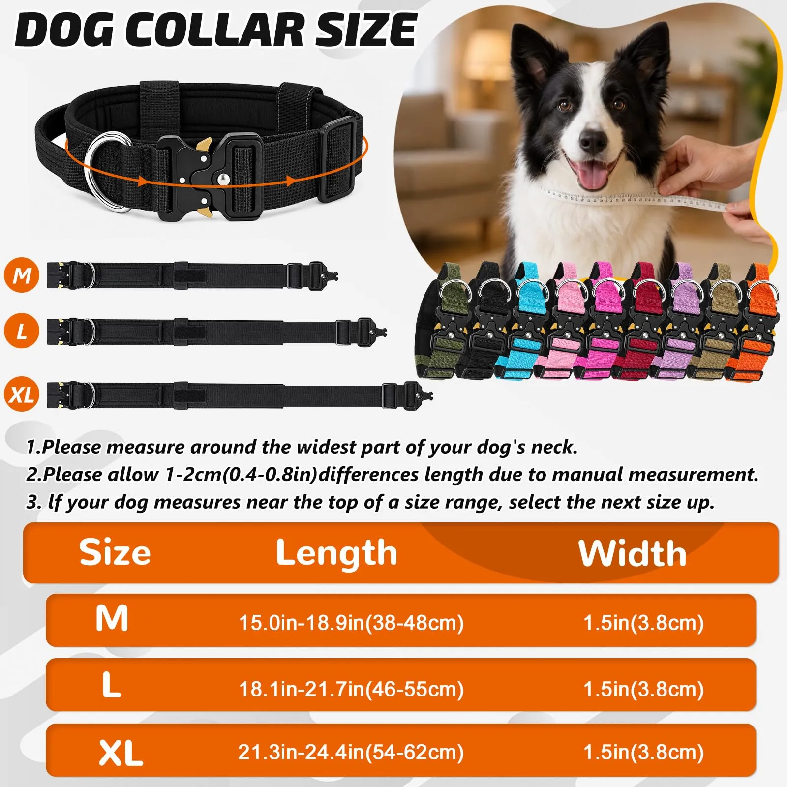 Collare Cane, Collare Tattico Regolabile per Cani Taglia Grande e Media, Larga 3,8 cm, Collari Militare in Nylon per Cani con Maniglia e Robusta Fibbia Metallica Sblocco Rapido (Rosso Rosa, M) - immagine 5